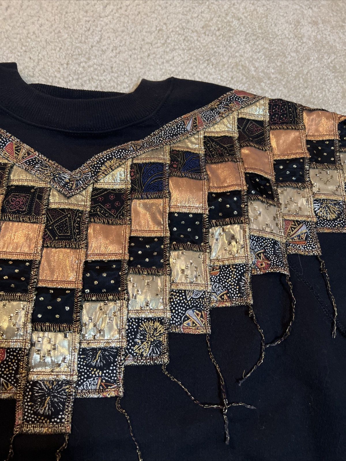 Vintage Janie Ekberg 80s Patch Work Art Crewneck Pullover Sweater Size L / US 10 / IT 46 - 3 Thumbnail