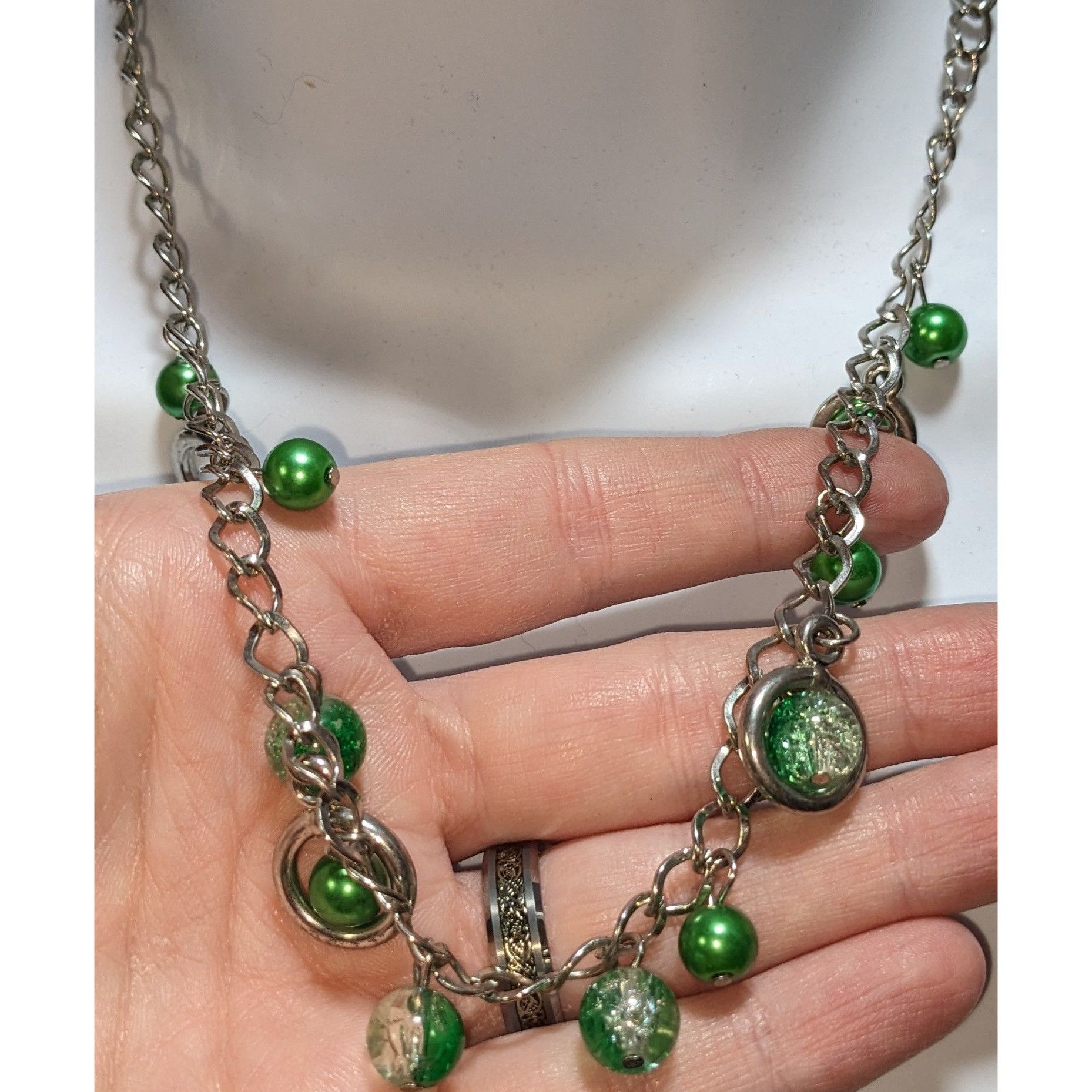 Other Green And Silver Tone Beaded Charm Necklace Size ONE SIZE - 2 Thumbnail