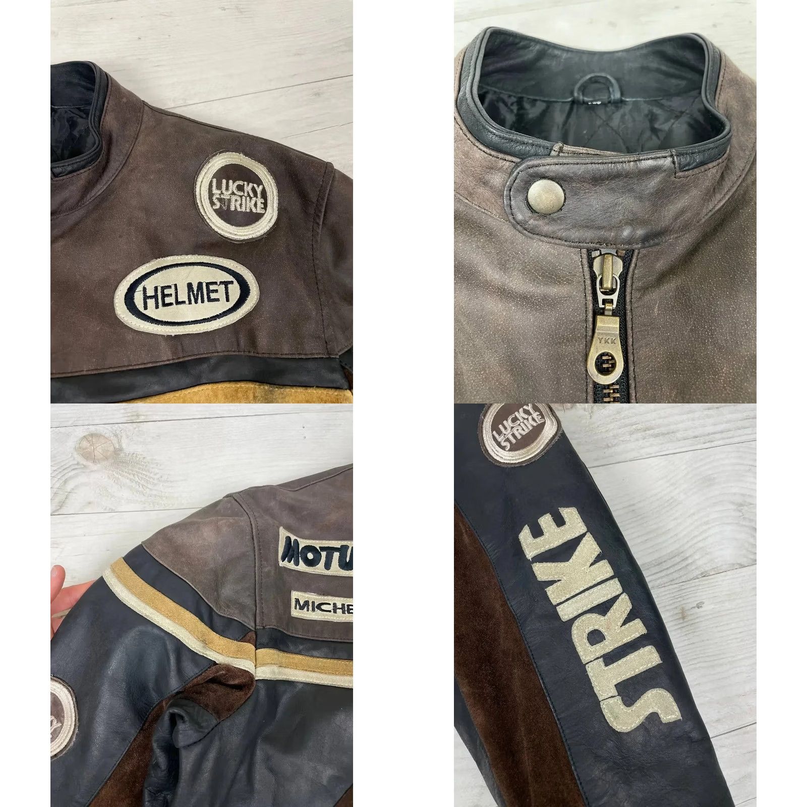 Lucky Brand VINTAGE Lucky Strike 90s Racing Leather Jacket Men XL Black Brown Motorcycle Racing F1 90s Size US XL / EU 56 / 4 - 9 Thumbnail