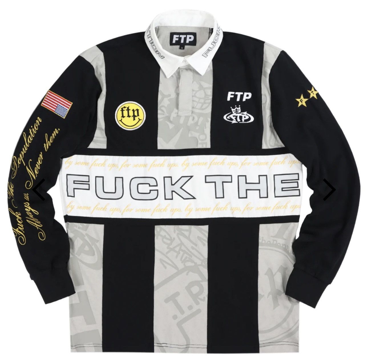 image of Fuck The Population Souvenir Rugby Jersey in Black, Men's (Size Small)
