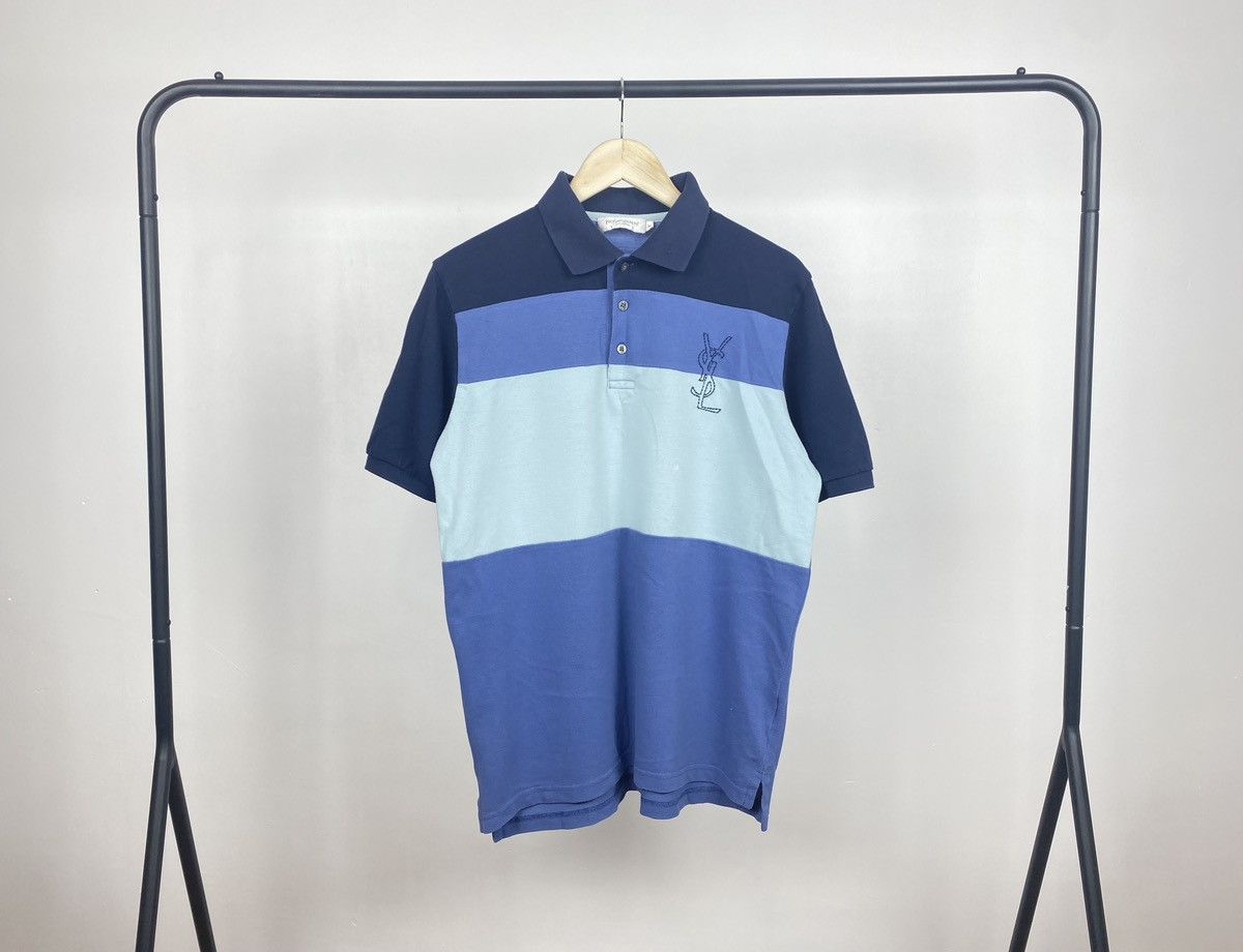 Saint Laurent Paris Yves Saint Laurent Striped Polo Shirt Big Logo YSL Preppy Size US M / EU 48-50 / 2 - 1 Thumbnail