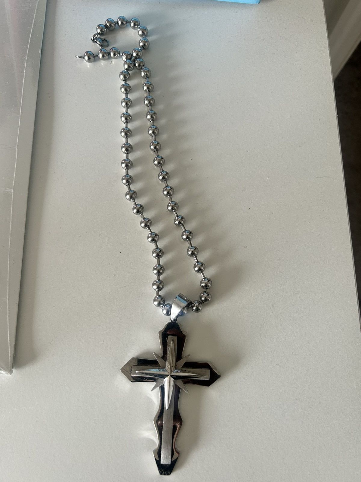 74 Is War 74isWar silver cross beaded chain. Size ONE SIZE - 1 Thumbnail