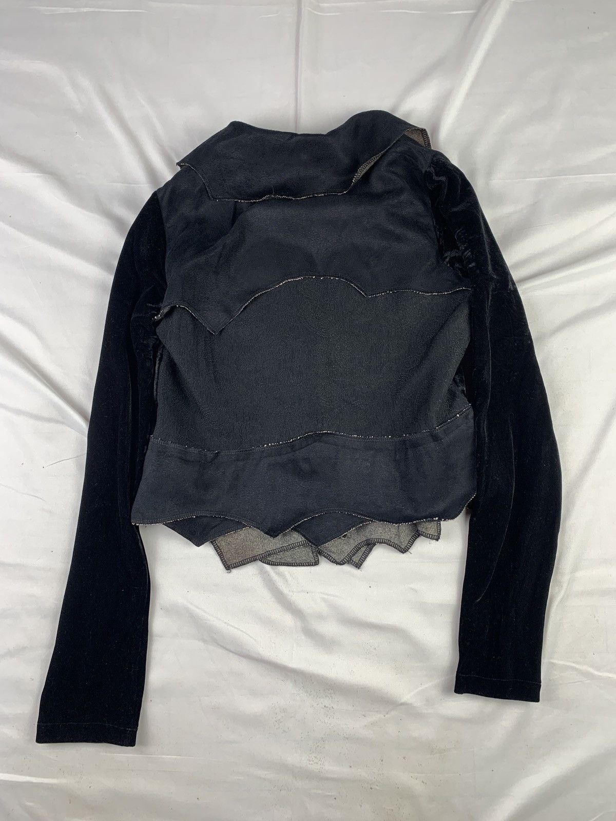 Japanese Brand Multifabric Unstructured Ruffle Cropped Blazer Size S / US 4 / IT 40 - 5 Thumbnail