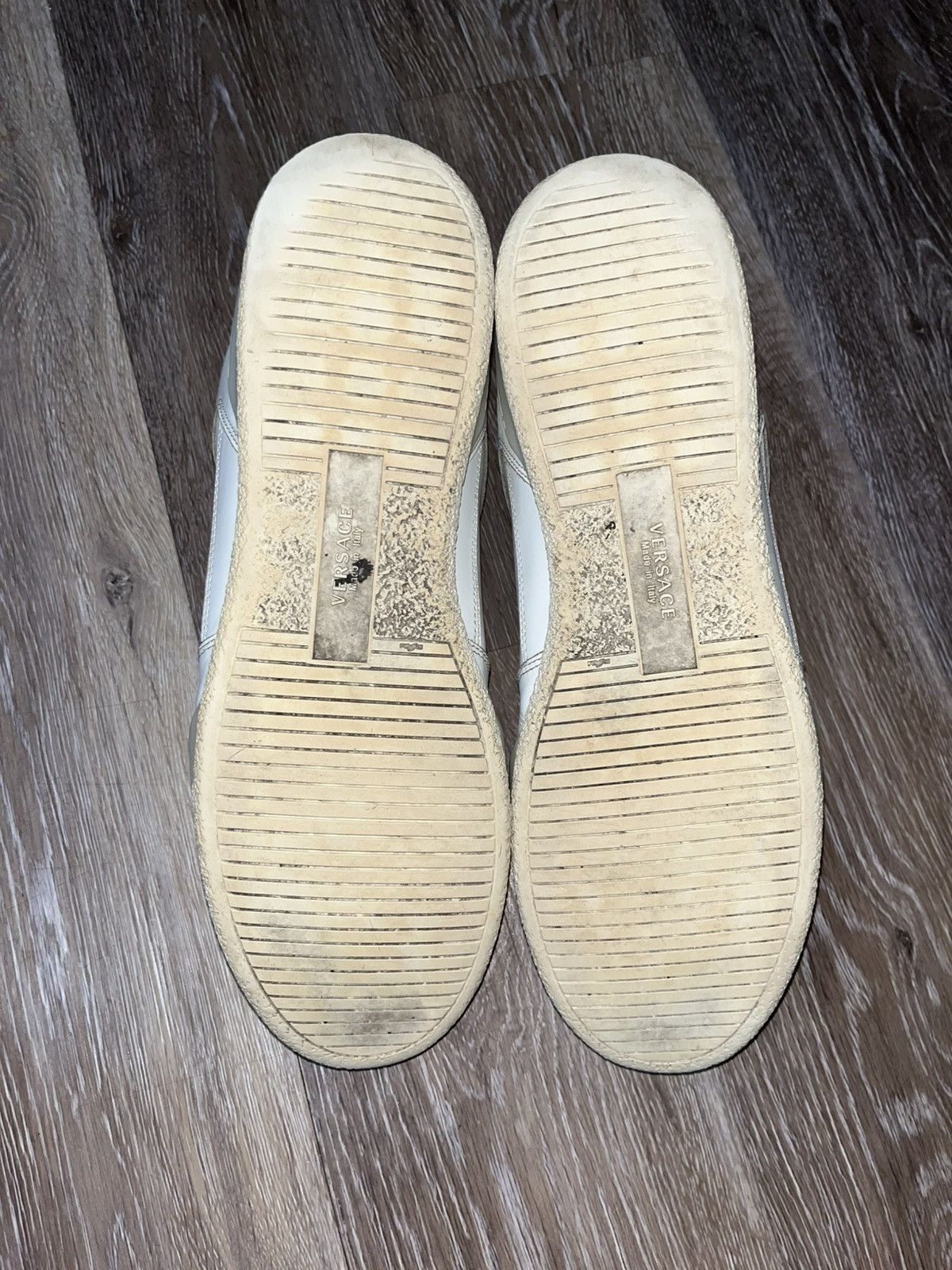 Versace Versace Double Logo White Leather Sneakers Size US 12 / EU 45 - 9 Thumbnail