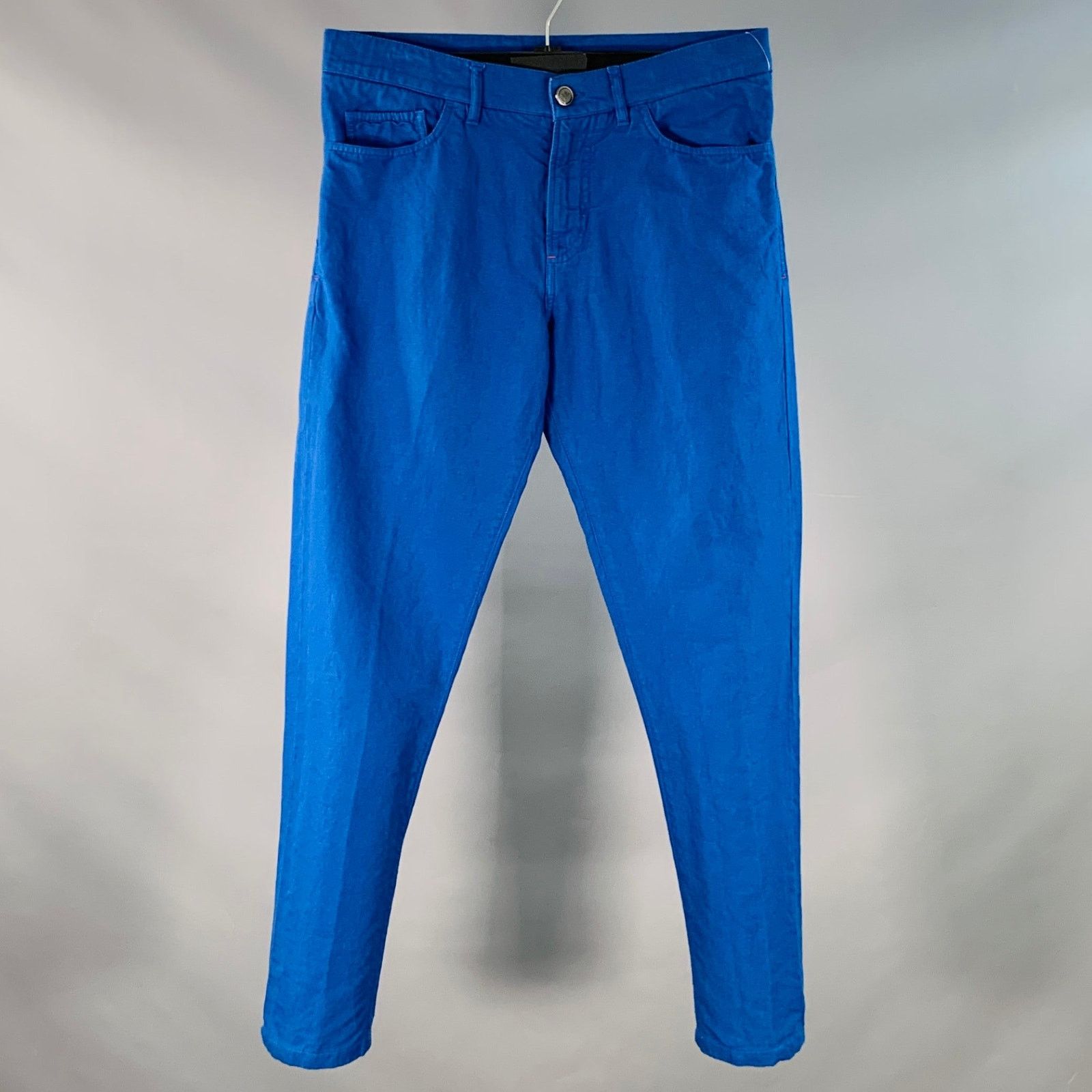 Isaia ISAIA Blue Cotton Linen Five Pockets Tapered Zip Fly Casual Size US 32 / EU 48 - 1 Thumbnail