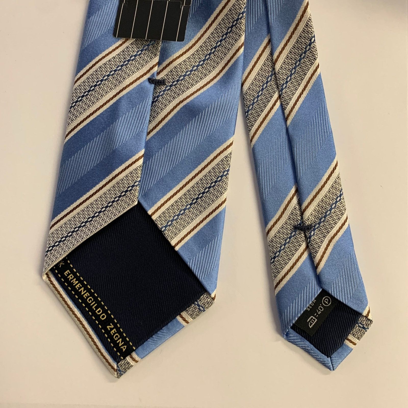 Ermenegildo Zegna ERMENEGILDO ZEGNA Blue Cream Diagonal Stripe Silk Tie Size ONE SIZE - 2 Thumbnail