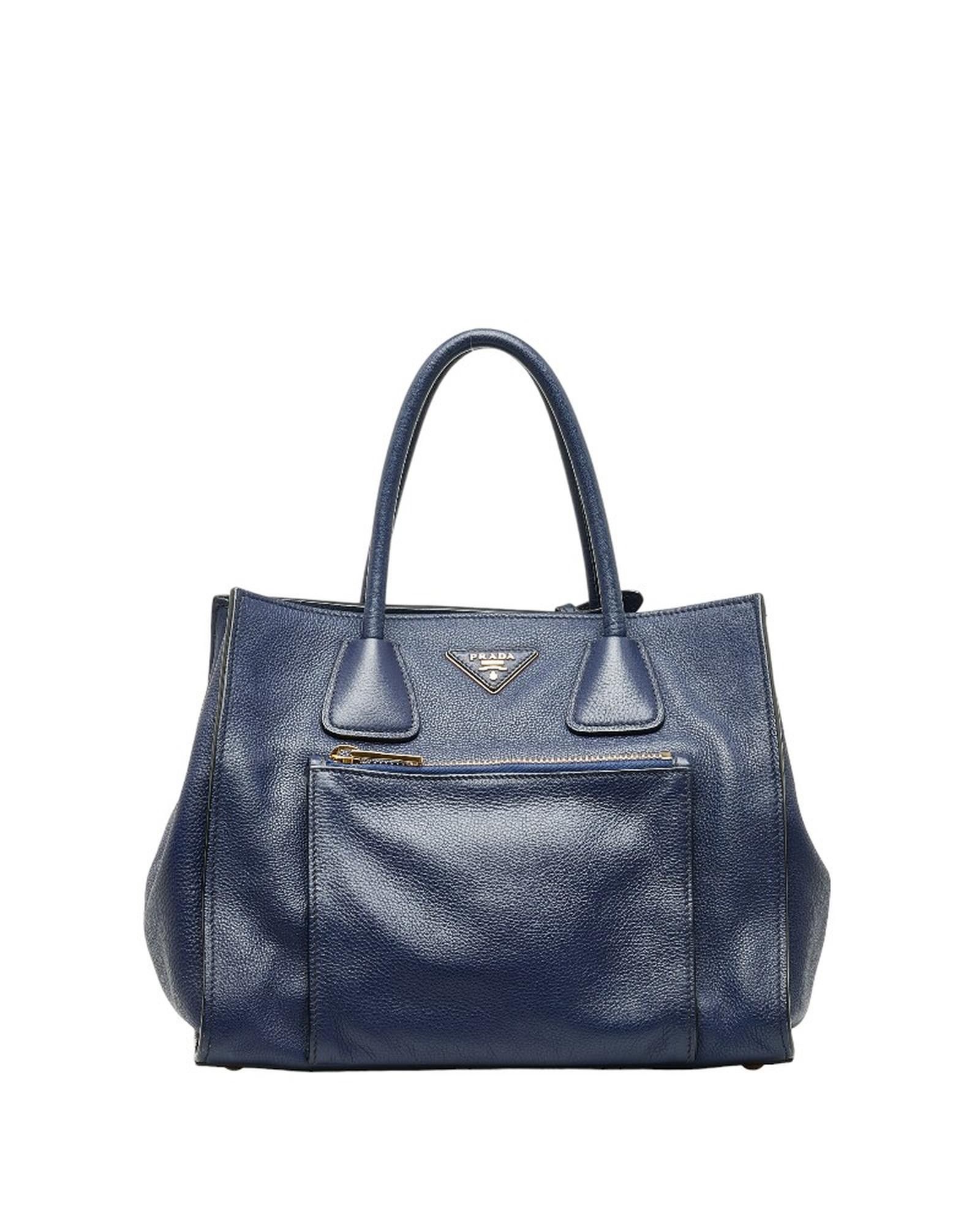 image of Blue Leather Handbag By Prada, Women's
