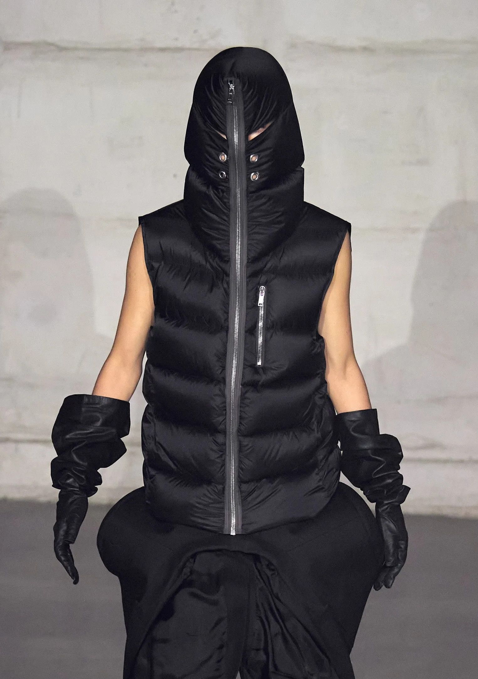 image of Rick Owens Runway Fw22 Jumbo Gimp Down Jacket Black Sleeveless, Men's (Size Large)