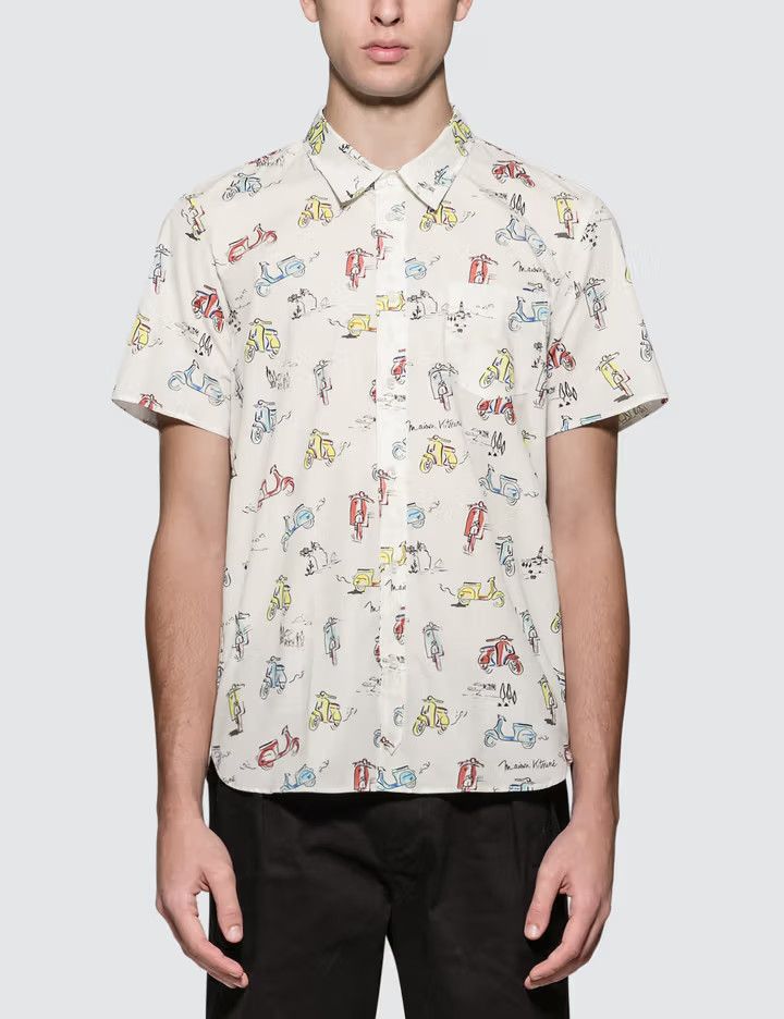 Maison Kitsune White All Over Scooter Print Short Sleeve Shirt Size US S / EU 44-46 / 1 - 3 Thumbnail