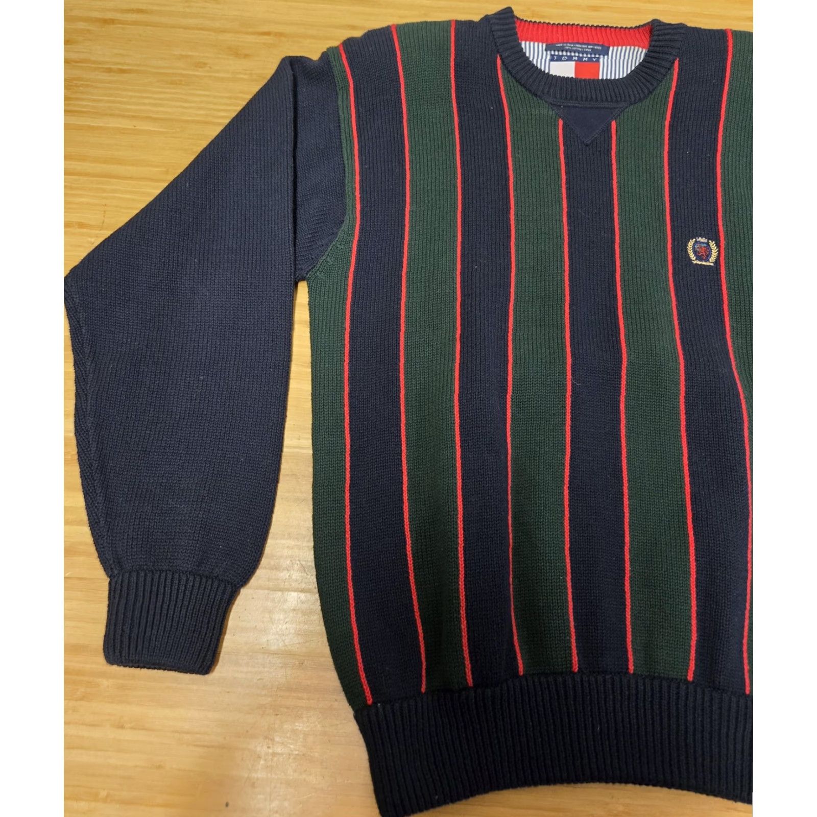 Tommy Hilfiger VINTAGE Tommy Hilfiger Sweater Mens M Navy Green Red Striped Cotton Crewneck Preppy Size US M / EU 48-50 / 2 - 3 Thumbnail