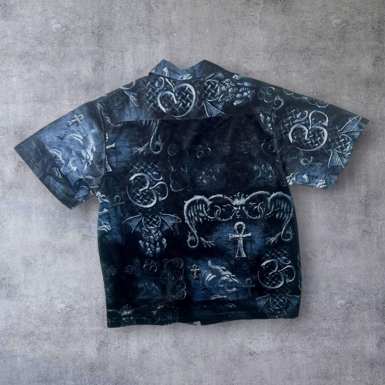 Vintage VINTAGE Taboo Shirt Gothic Polyester Made In USA All-Over Print M Black Mens 00's Button-Up Short Sleeve Size US M / EU 48-50 / 2 - 2 Thumbnail