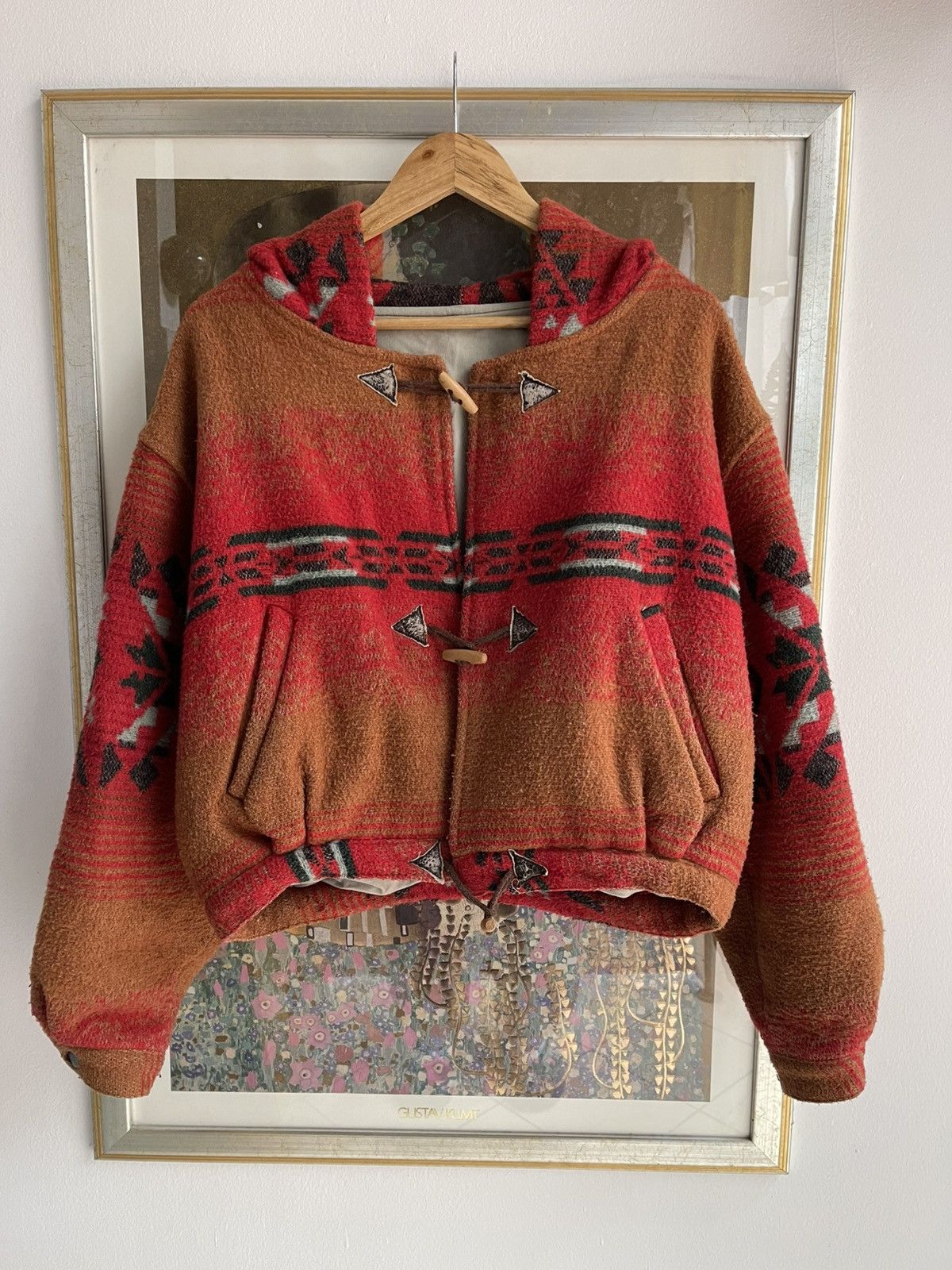 Vintage Vintage Aztec Hooded Jacket Size L / US 10 / IT 46 - 1 Thumbnail