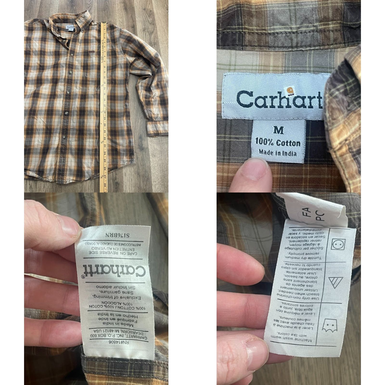 Carhartt Carhartt Shirt Mens Size Medium Brown Orange Plaid Button Up Long Sleeve Size US M / EU 48-50 / 2 - 8 Thumbnail
