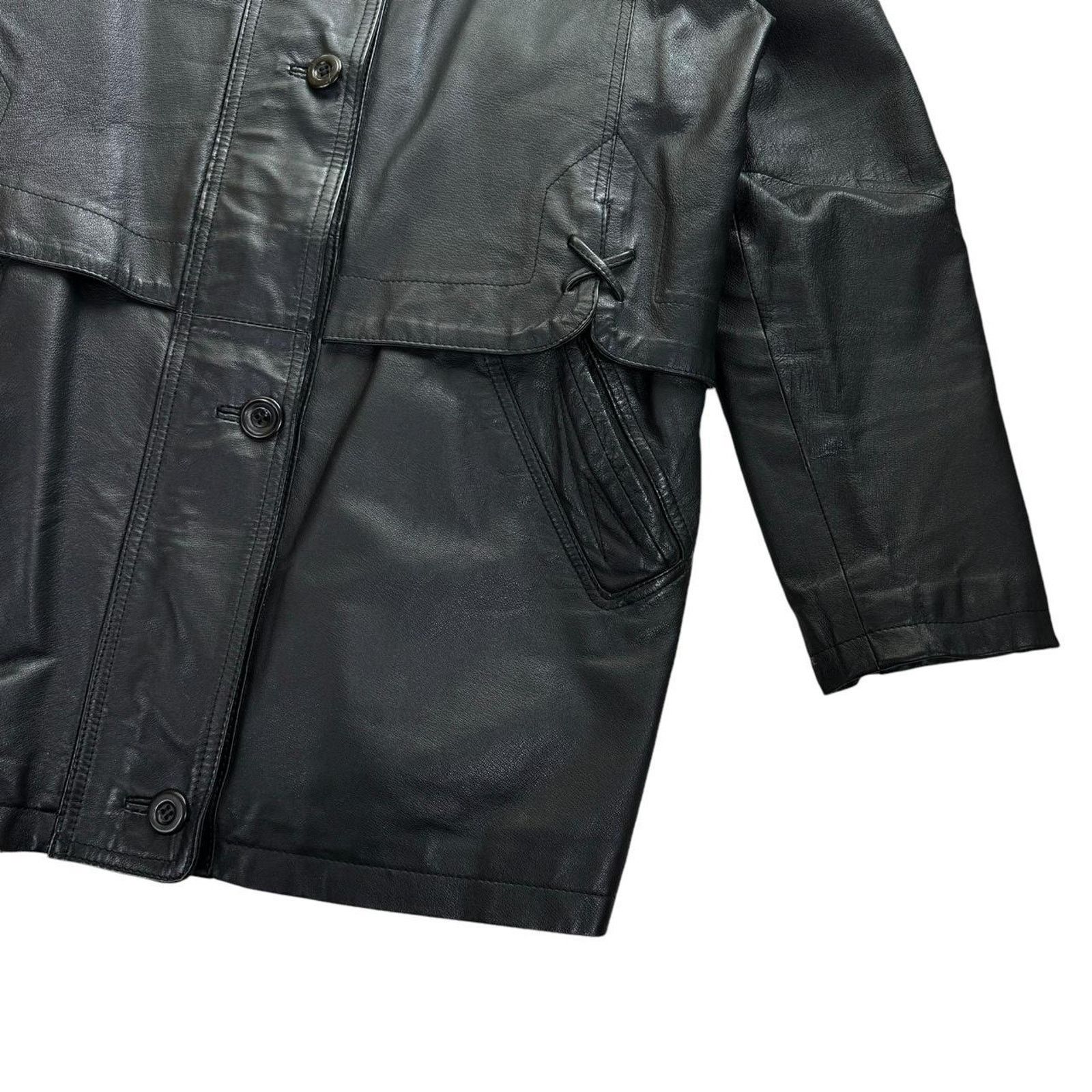 Other × Vintage Vintage 90s Black Grunge Minimalist Long Leather Jacket Size M / US 6-8 / IT 42-44 - 3 Thumbnail