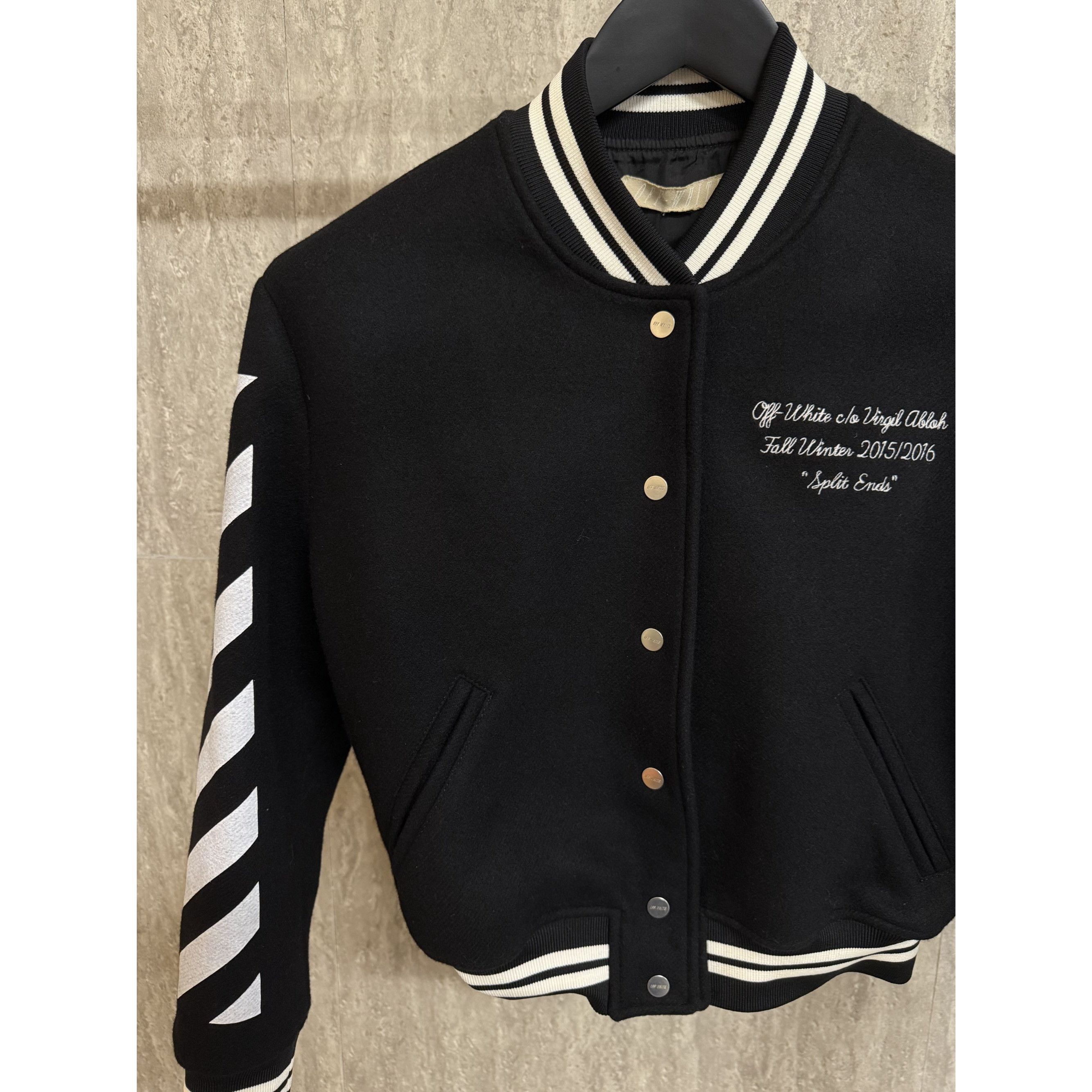Off-White Off-White Black & White Striped Varsity Jacket S Virgin Wool Size S / US 4 / IT 40 - 14 Thumbnail