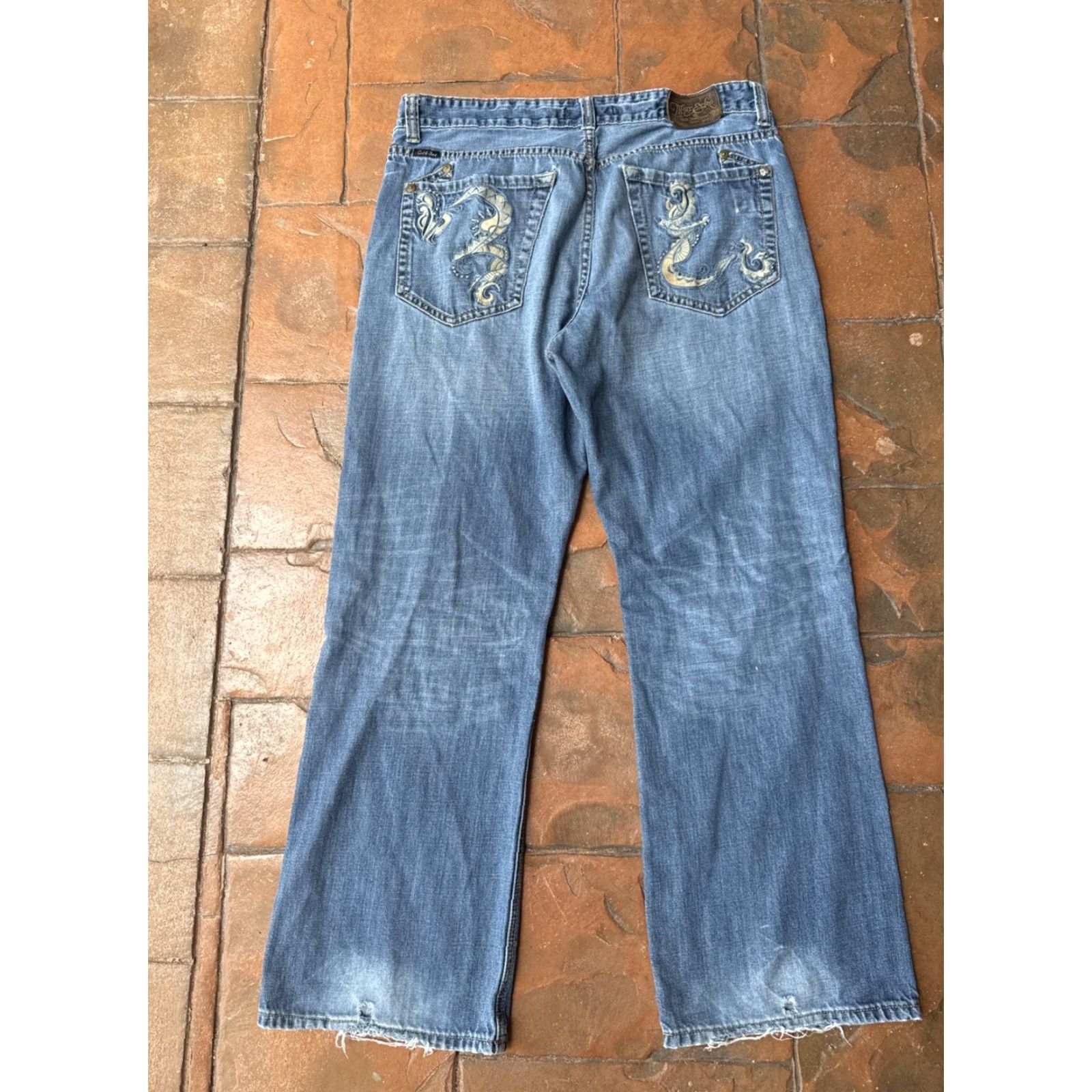Marcs VINTAGE Marc Ecko Jeans Bootcut Mens 38x30 Dark Blue Cotton Embroidered 90s Grunge Hip Hop Pockets Relaxed Bootscut 38 Mens Size US 38 / EU 54 - 2 Thumbnail