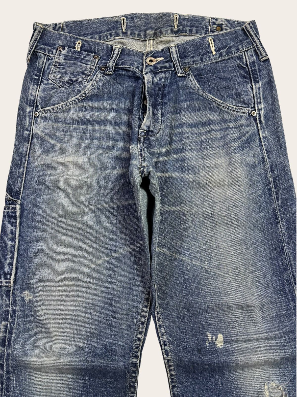 KOJIMA GENES Vtg Japan John Bull Selvedge Carpenter Buckle Distress Jeans Size US 32 / EU 48 - 4 Thumbnail