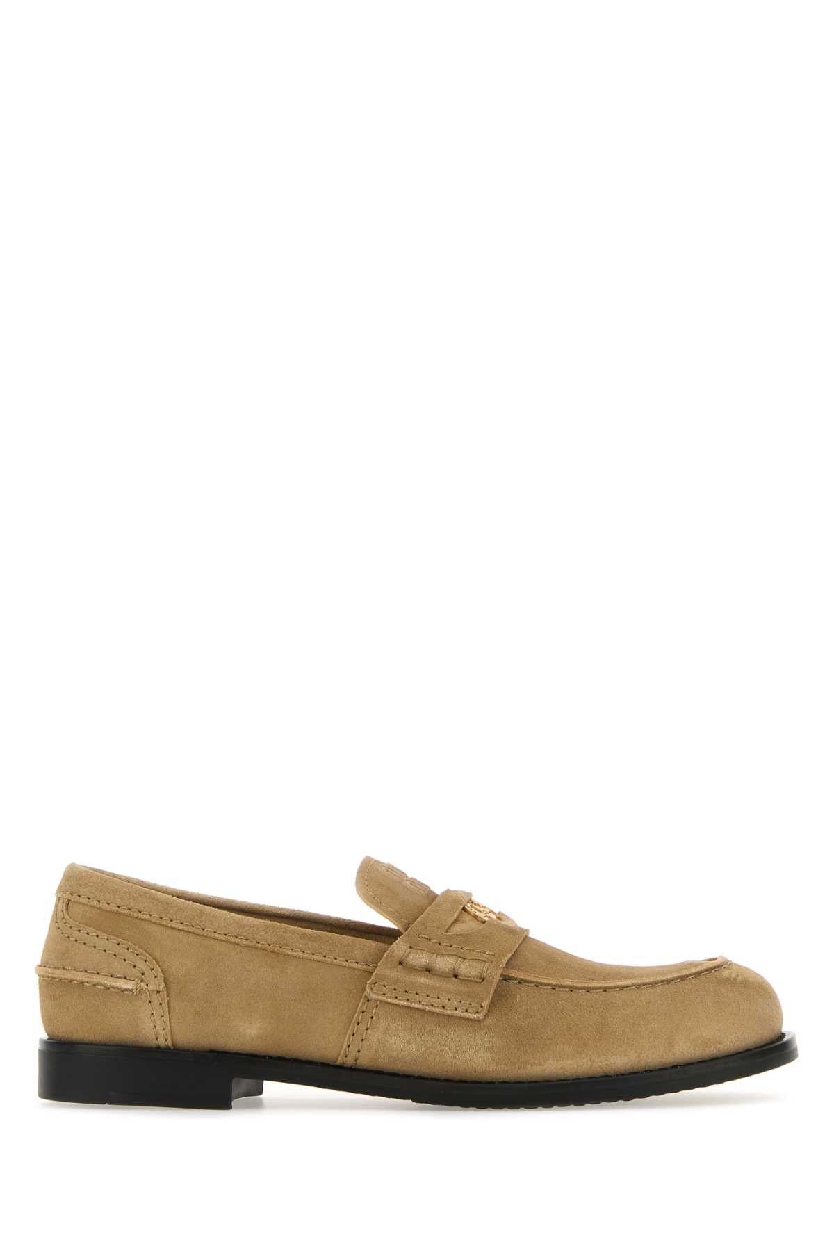 image of Miu Miu Beige Suede Loafers in Beige O Tan, Women's (Size 10)