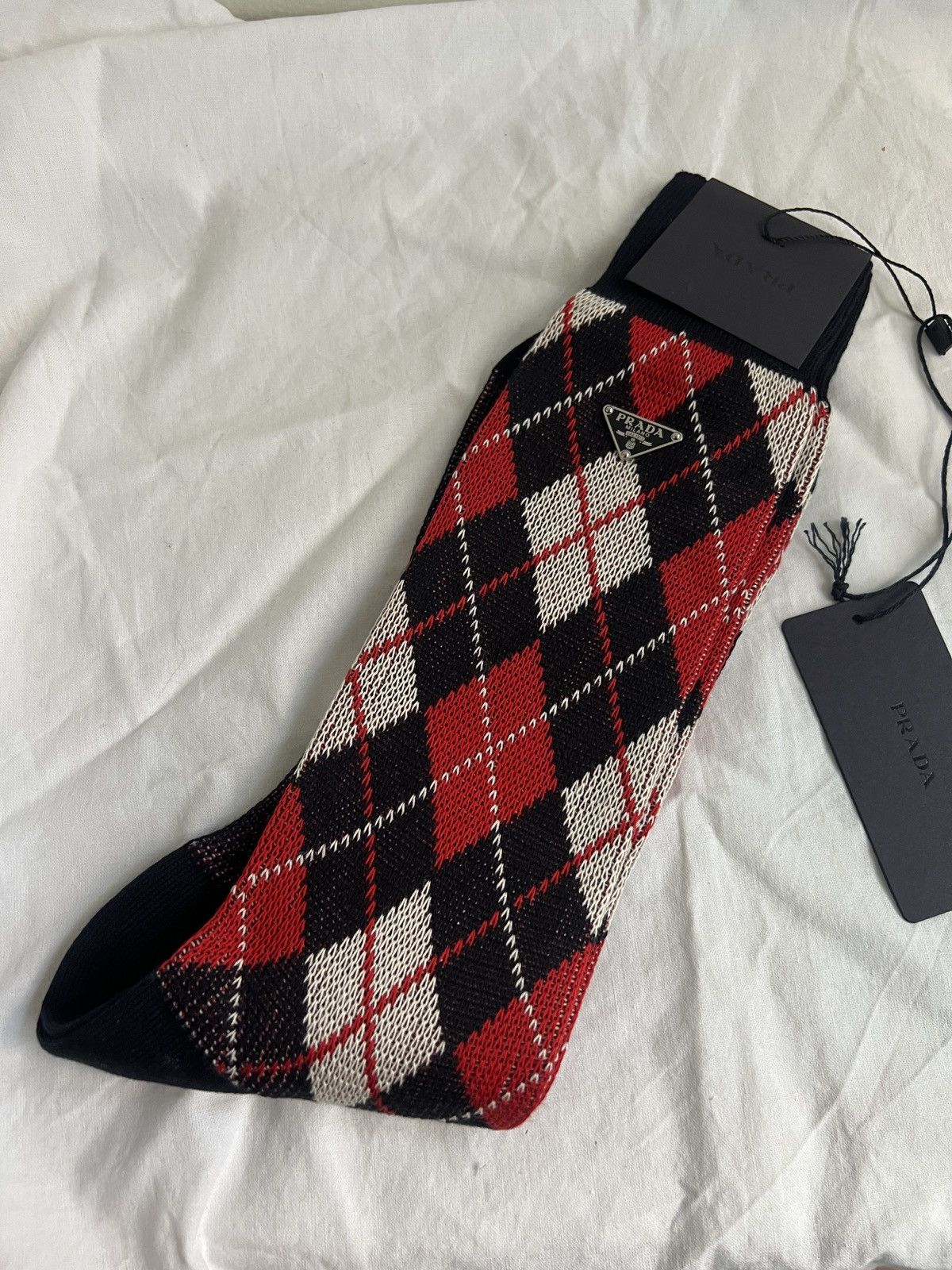 Prada 🔥 Prada x RAF Simons triangle logo plaid socks Size ONE SIZE - 5 Thumbnail
