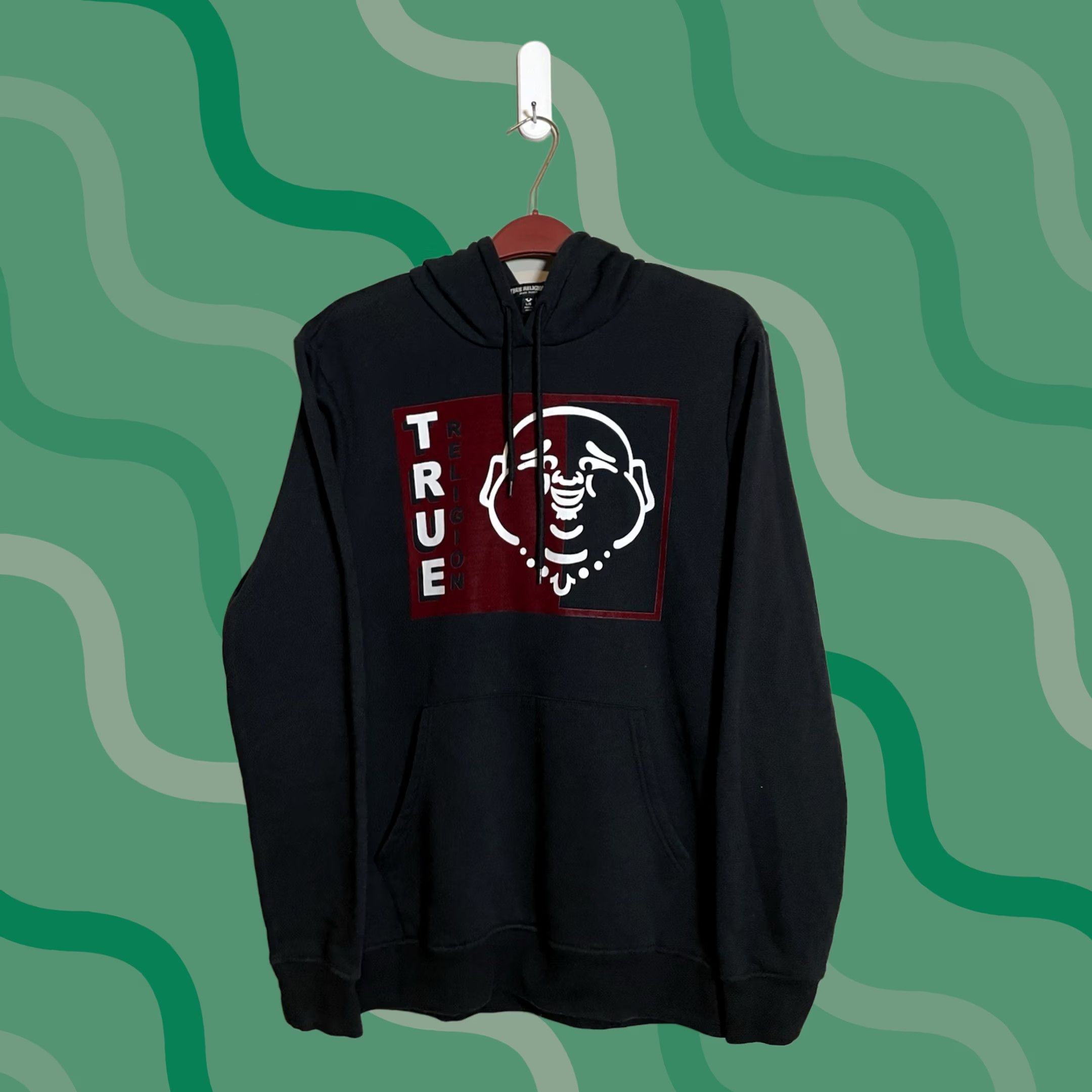 True Religion VINTAGE True Religion Hoodie Pullover Mens Black L Logo Buddha Graphic 30" Length 22" Pit to Pit Size US L / EU 52-54 / 3 - 1 Thumbnail