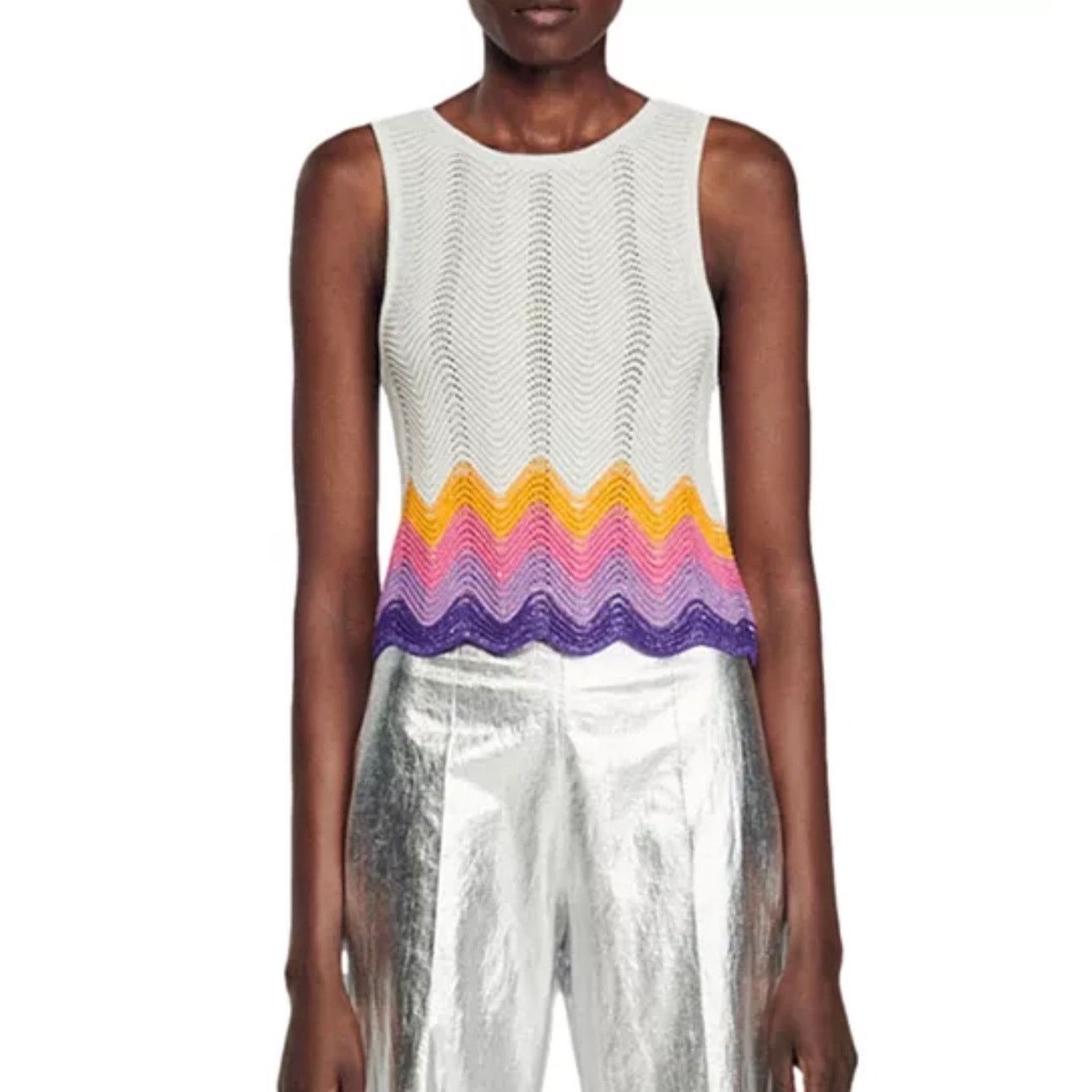 Sandro SANDRO Vallee Openwork Knit Tank Wave Pattern Mulit Size 2 Size XS / US 0-2 / IT 36-38 - 1 Thumbnail