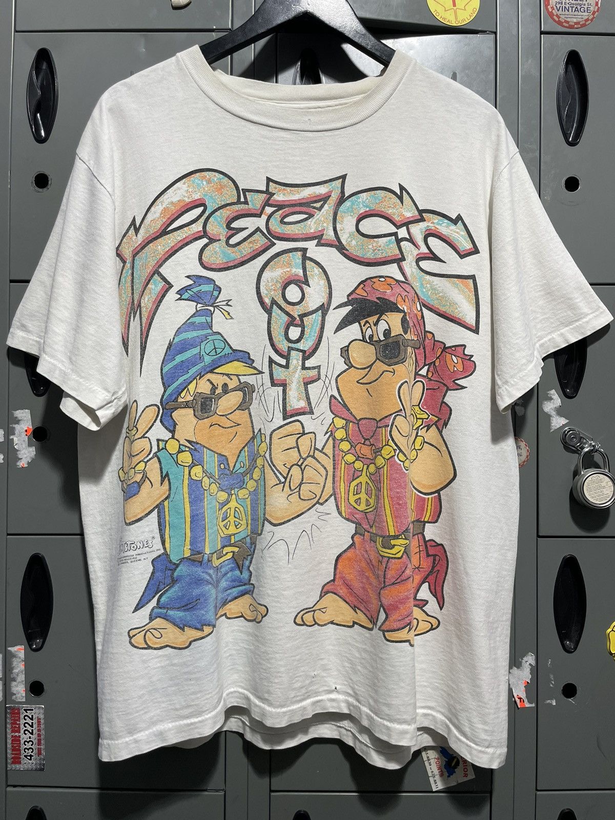 image of Changes x Made In USA 1993 The Flintstones Fred Barney Peace Out 90's Streetwear in White (Size XL)