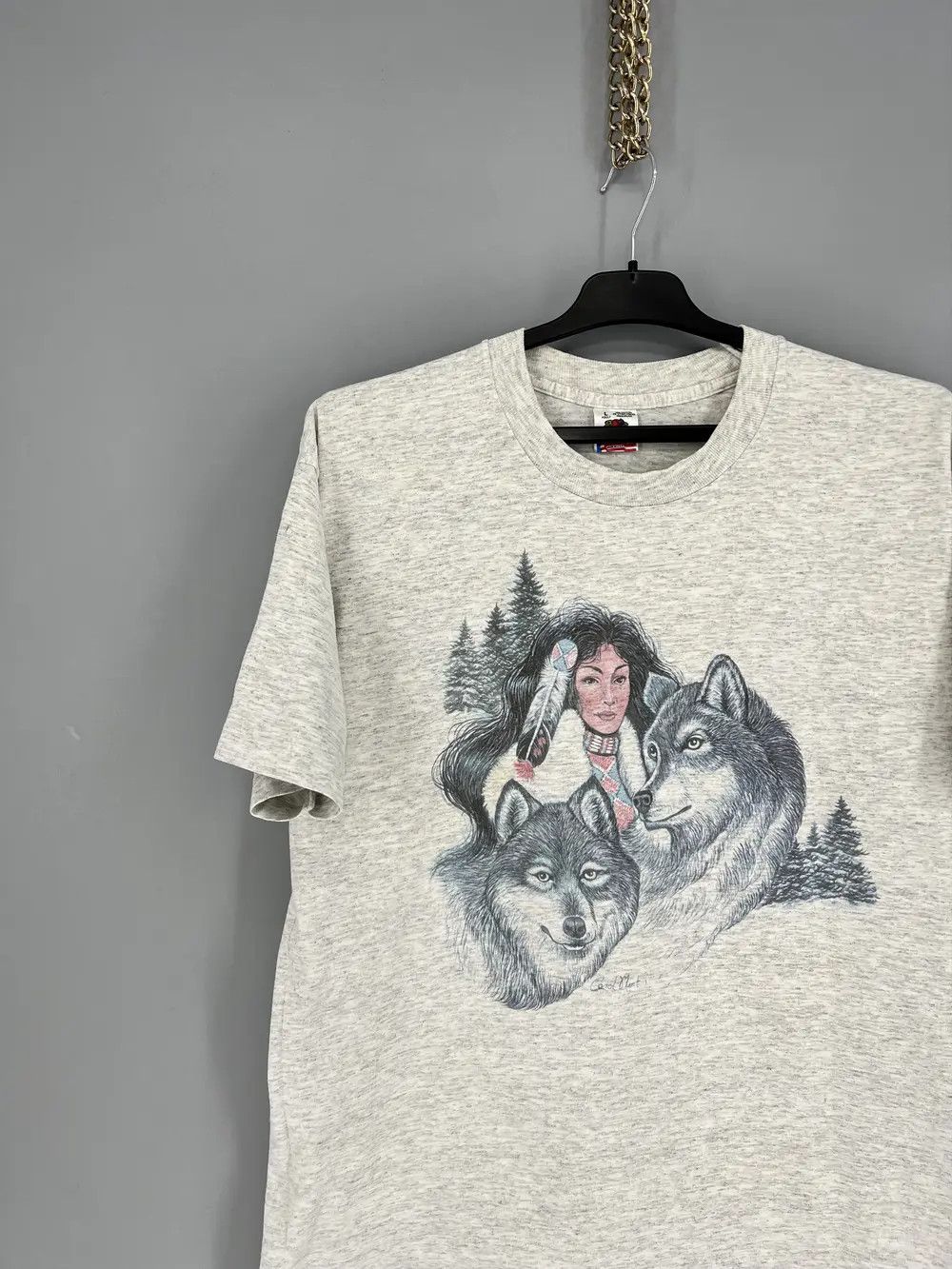 Fruit Of The Loom Vintage Wolf Jackson Hole T Shirt Single Stitch Graphic Tee Size US L / EU 52-54 / 3 - 4 Thumbnail