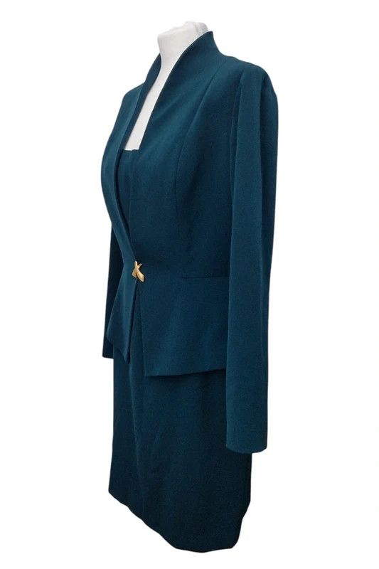 Evan Picone Vintage EVAN-PICONE Emerald Peplum Dress 80s90s MobWife Size L / US 10 / IT 46 - 3 Thumbnail