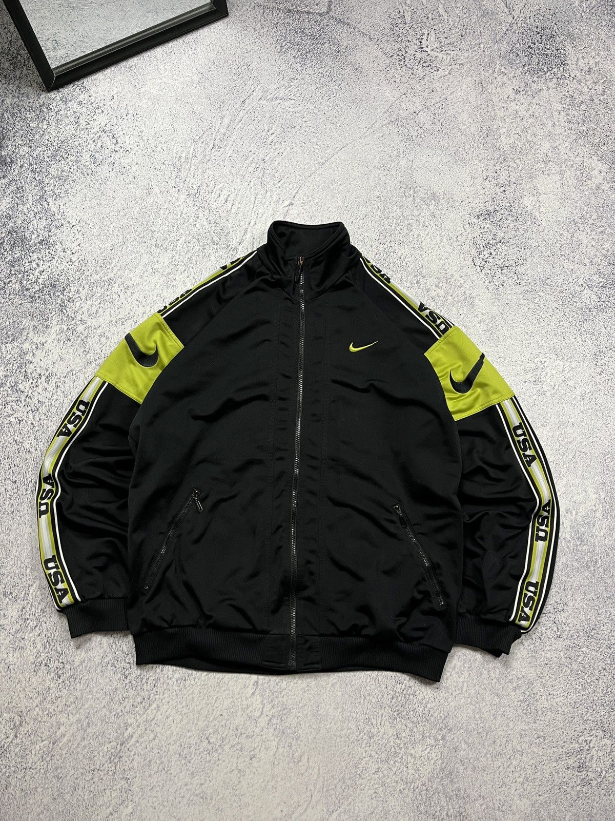 Nike × Vintage Vintage Nike 90s Big Swoosh USA Lampas Track Jacket Rare Y2k Size US M / EU 48-50 / 2 - 1 Thumbnail
