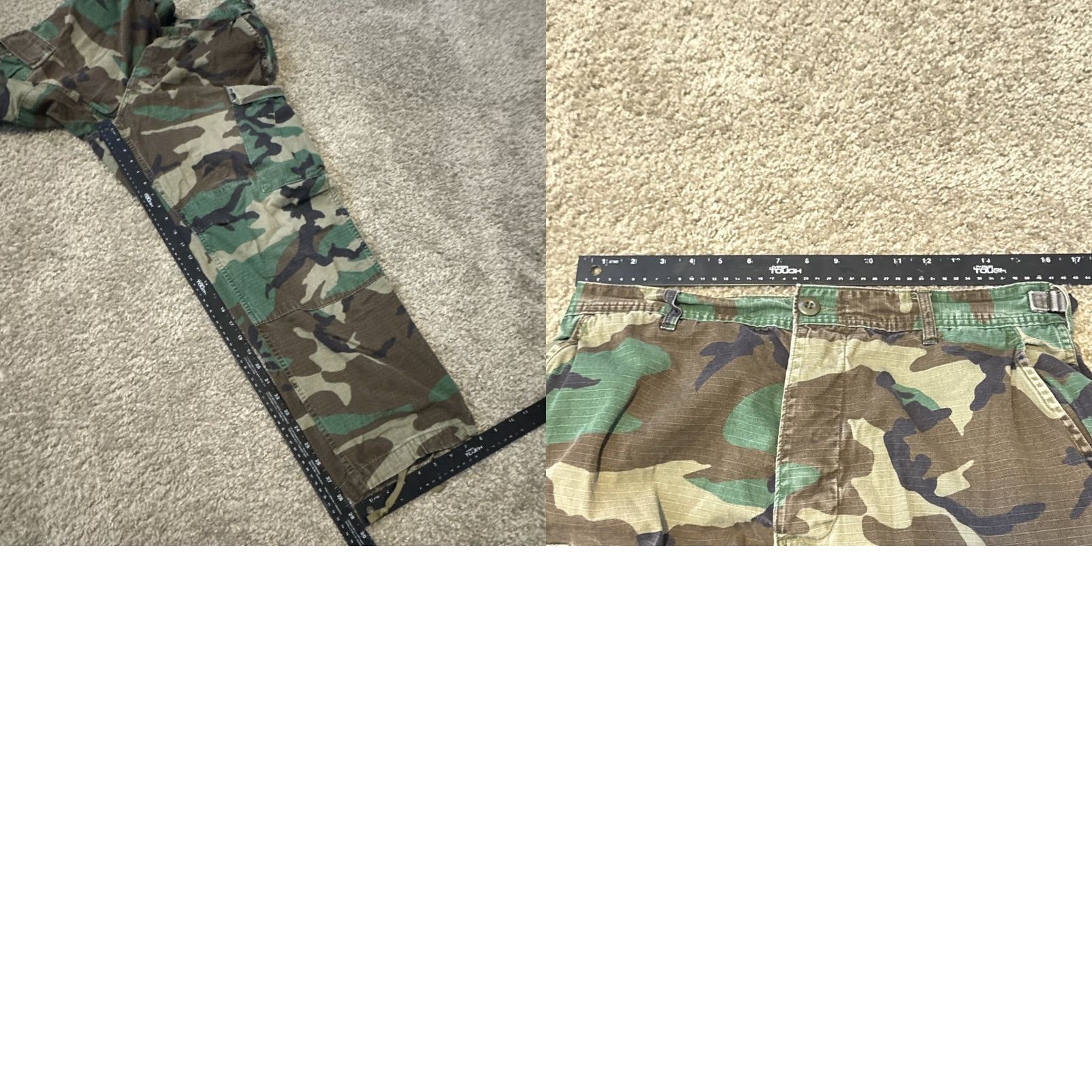 AMO VINTAGE Military Camo Button Fly Army Green Camouflage Pants Mens Regular Cargo 28 Inseam Medium Short Green Camouflage Pattern 32x28" Size US 31 - 8 Thumbnail