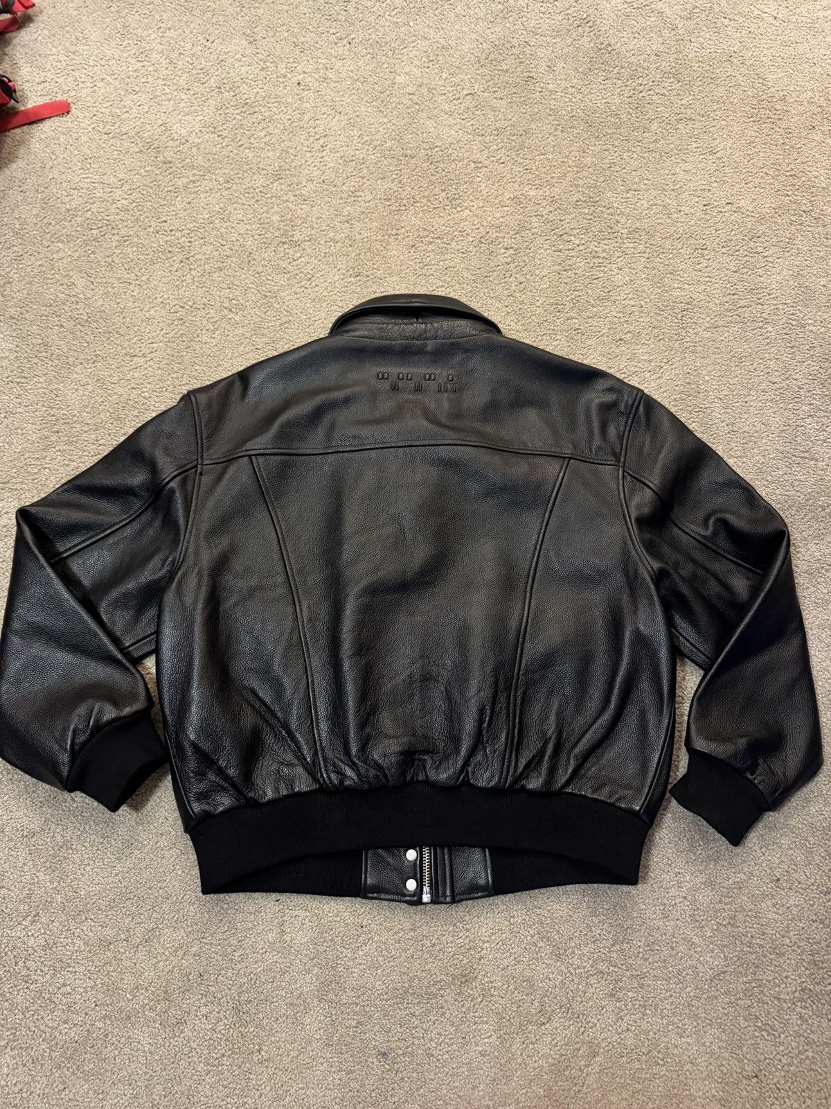 MUTIMER BLACK LEATHER BOMBER JACKET SIZE LARGE