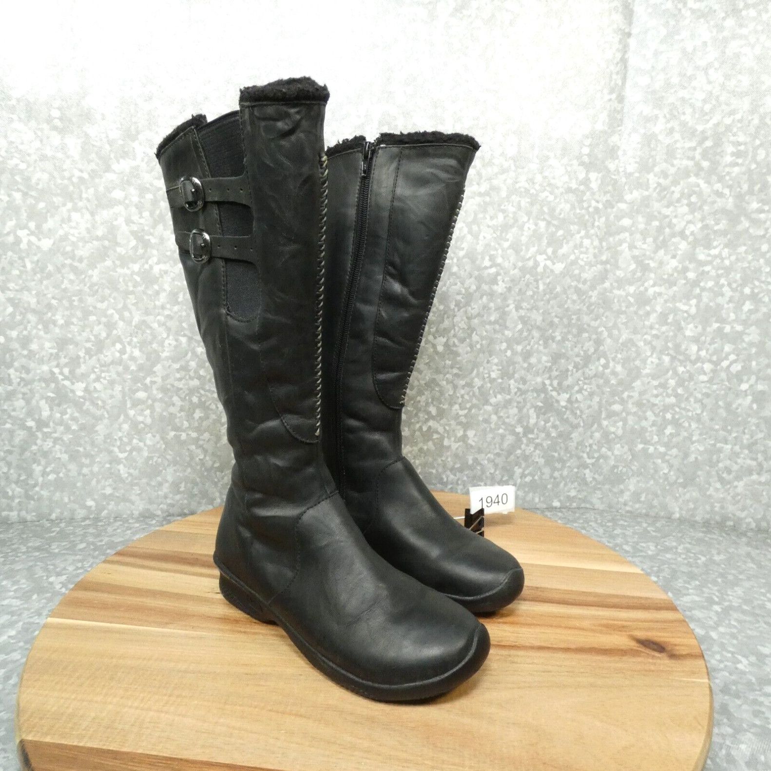 image of Keen Bern Knee High Orla Boots Womens 5 Lined Black Leather W Side Zip in White