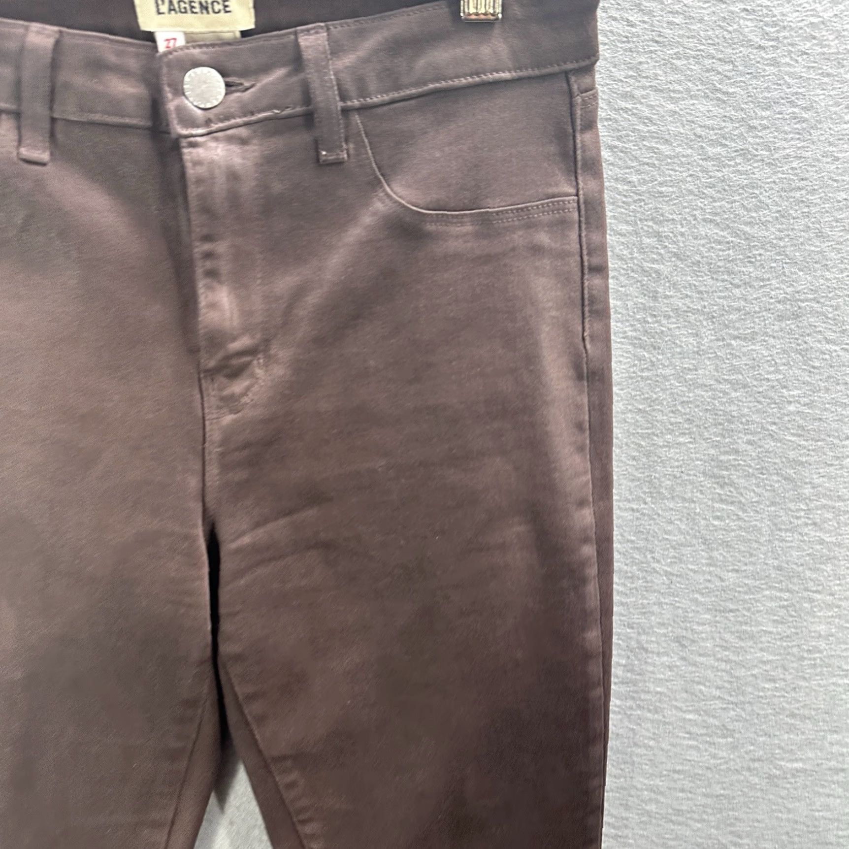 L'AGENCE L'AGENCE Marguerite Skinny High Rise Jeans Women Size 27 Brown Cocoa Coated Denim Slim Fit Size 27" / US 4 / IT 40 - 4 Thumbnail