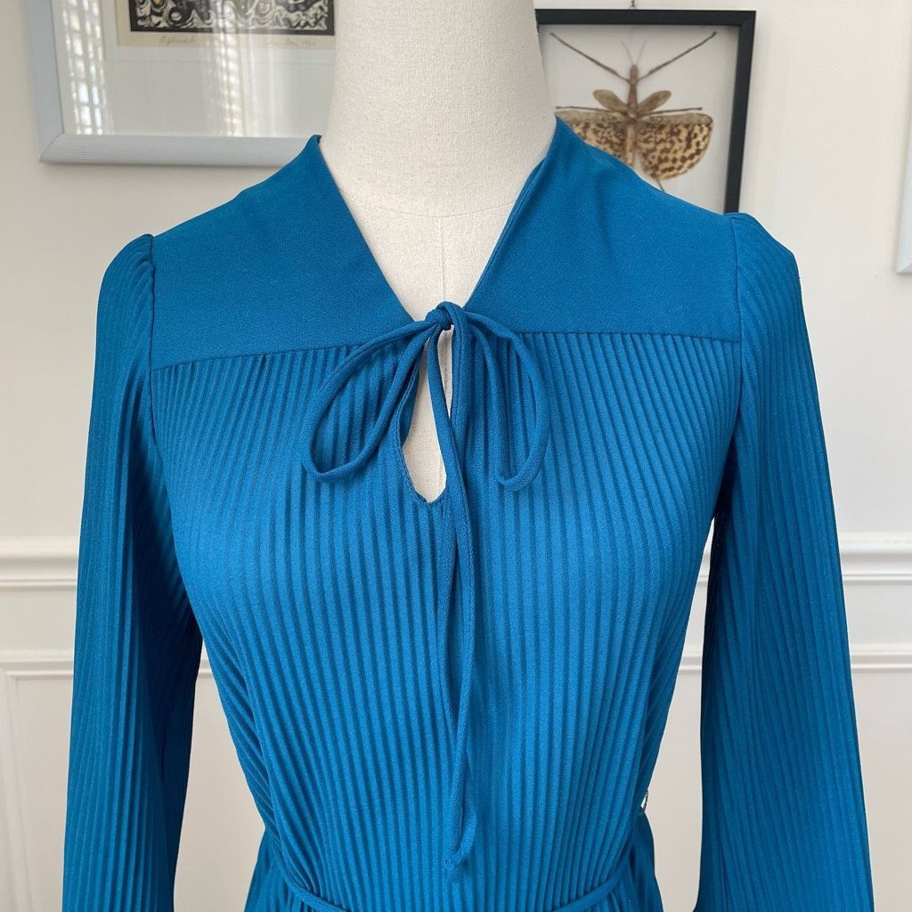 Vintage Vintage 70s Jo-A-Lynn Teal Mini Accordion Pleat Dress S Size S / US 4 / IT 40 - 2 Thumbnail
