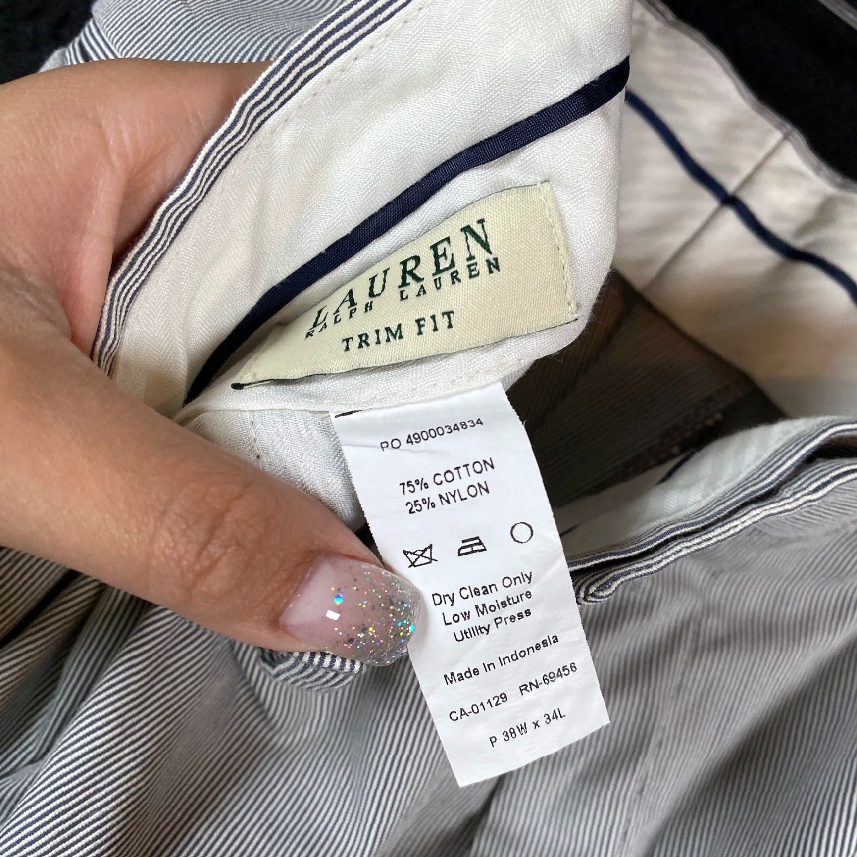 Ralph Lauren Ralph Lauren Mens Pants Gray White Striped Trim Fit Straight Nylon Stretch 38x34 Pants Size US 38 / EU 54 - 5 Thumbnail
