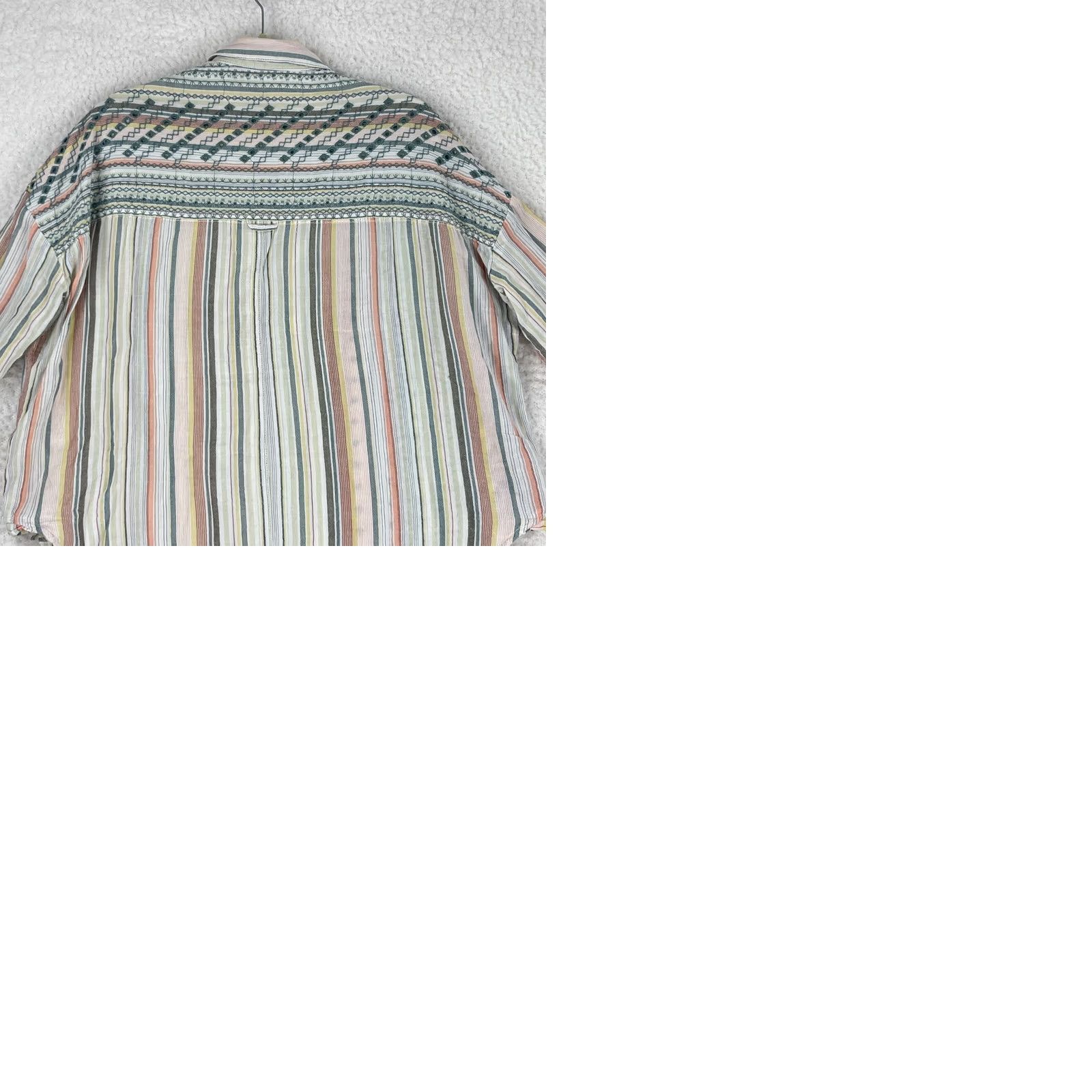 Anthropologie VINTAGE Akemi + Kin Oversized Shirt Womens XS Ivory Striped Button-Up Casual 3/4 Sleeve Pant? Size XS / US 0-2 / IT 36-38 - 9 Thumbnail