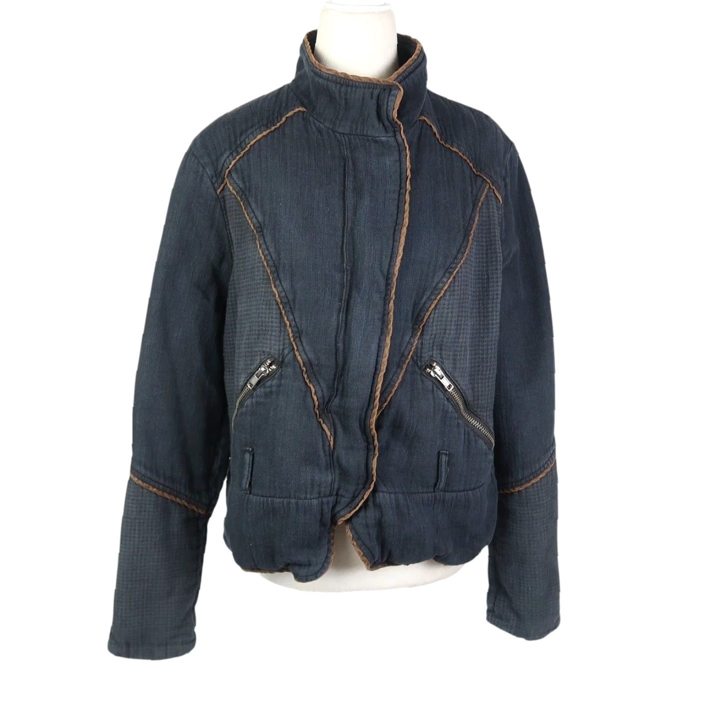 Free People Free People Jacket Motorcycle Navy Blue Twill Zip Short Long Sleeve Casual Womens M Size M / US 6-8 / IT 42-44 - 2 Thumbnail
