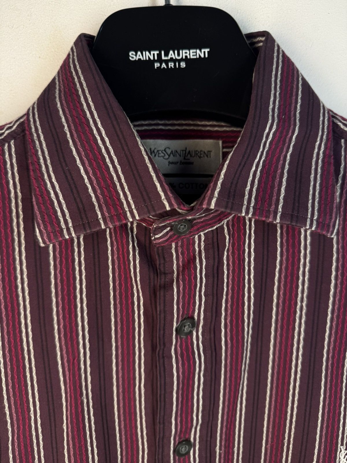Yves Saint Laurent Burgundy YSL Shirt Cotton Striped Yves Saint Laurent Shirt Size US M / EU 48-50 / 2 - 10 Thumbnail