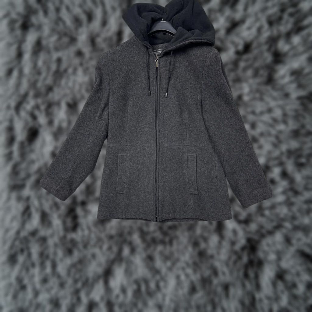 Vintage Fleet Street Ltd Coat Womens Small Gray Wool Blend Hooded Full Zip Lined Classic Size S / US 4 / IT 40 - 1 Thumbnail