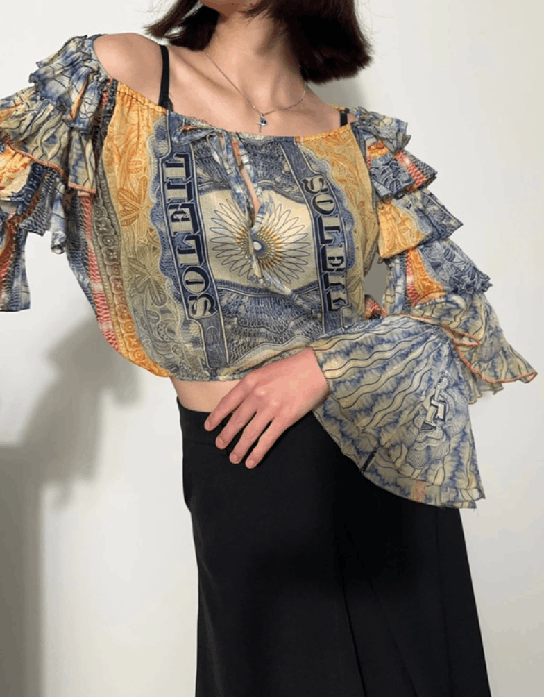 Jean Paul Gaultier Jean Paul Gaultier Top Mesh Blouses Shirt Print Soleil Size L / US 10 / IT 46 - 2 Thumbnail