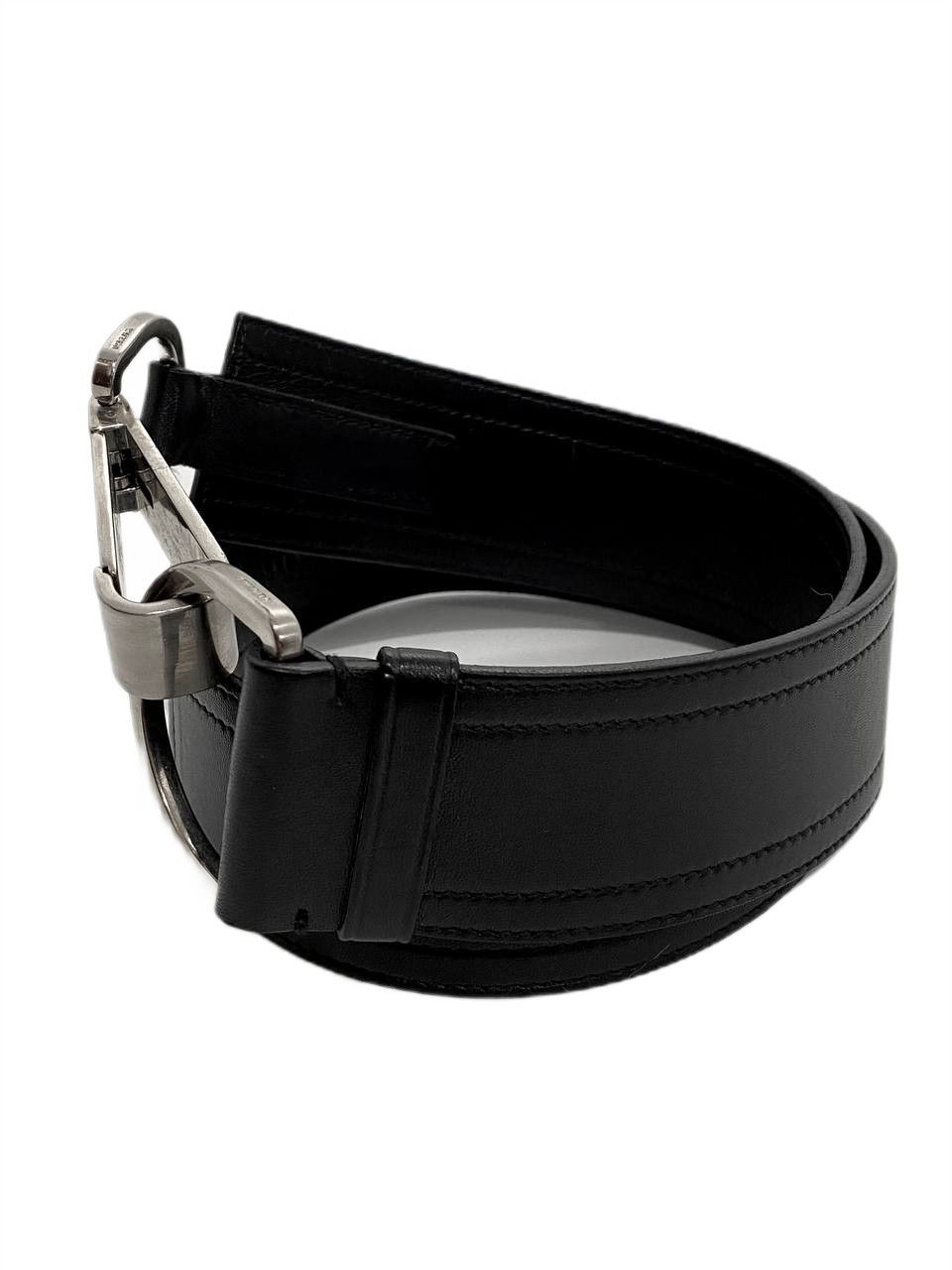 Prada Prada Logo Hook Leather Silver Black Belt Vintage Y2K Women Size ONE SIZE - 4 Thumbnail