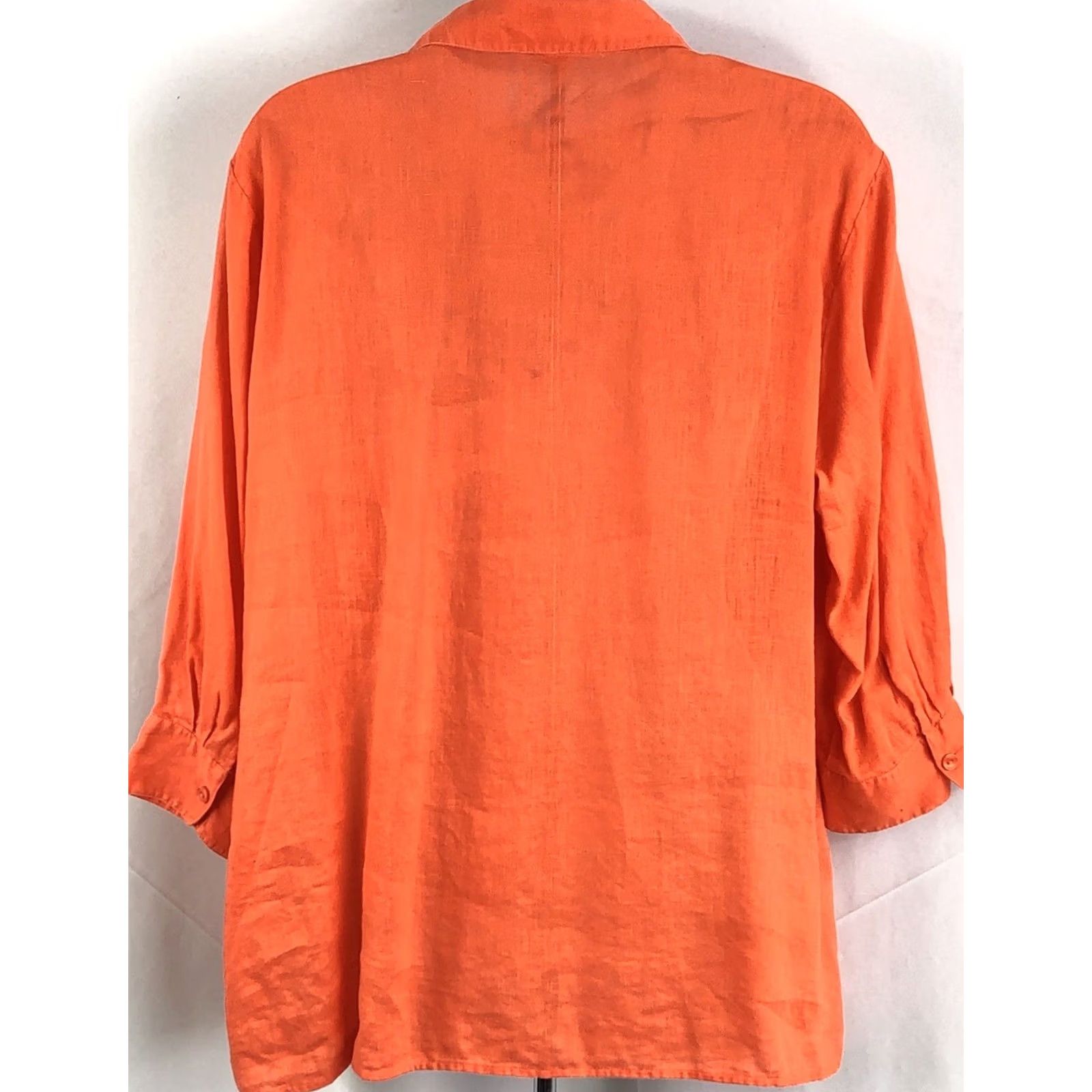 Coldwater Creek ColdwWater Creek Linen Top PXL Orange ButtonUp 3/4 Sleeve Slits Colorful Office Linen Solid Shirt Womens Size XL / US 12-14 / IT 48-50 - 3 Thumbnail
