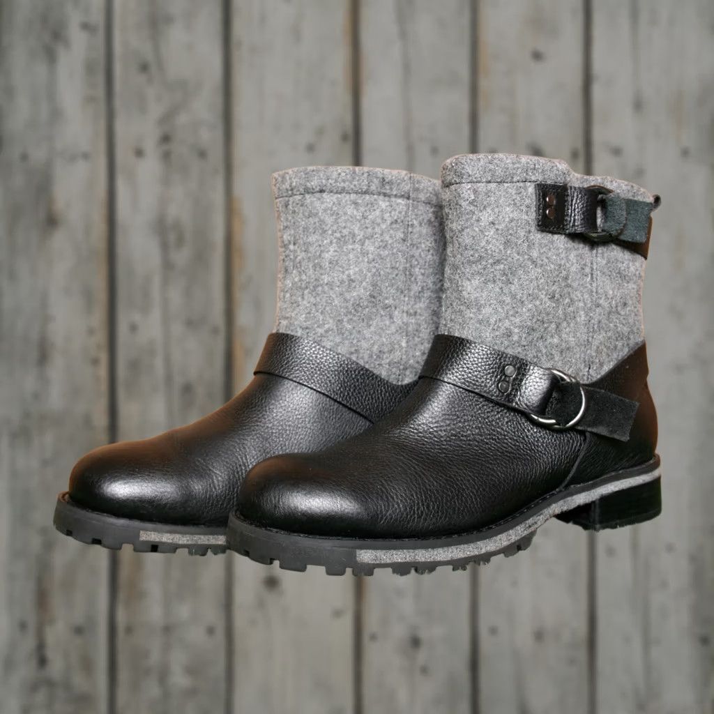 Vintage VINTAGE WOOLRICH Baltimore Black Leather & Gray Wool Moto Boots Women's Sz. 8.5 M Size US 9 / IT 39 - 1 Thumbnail