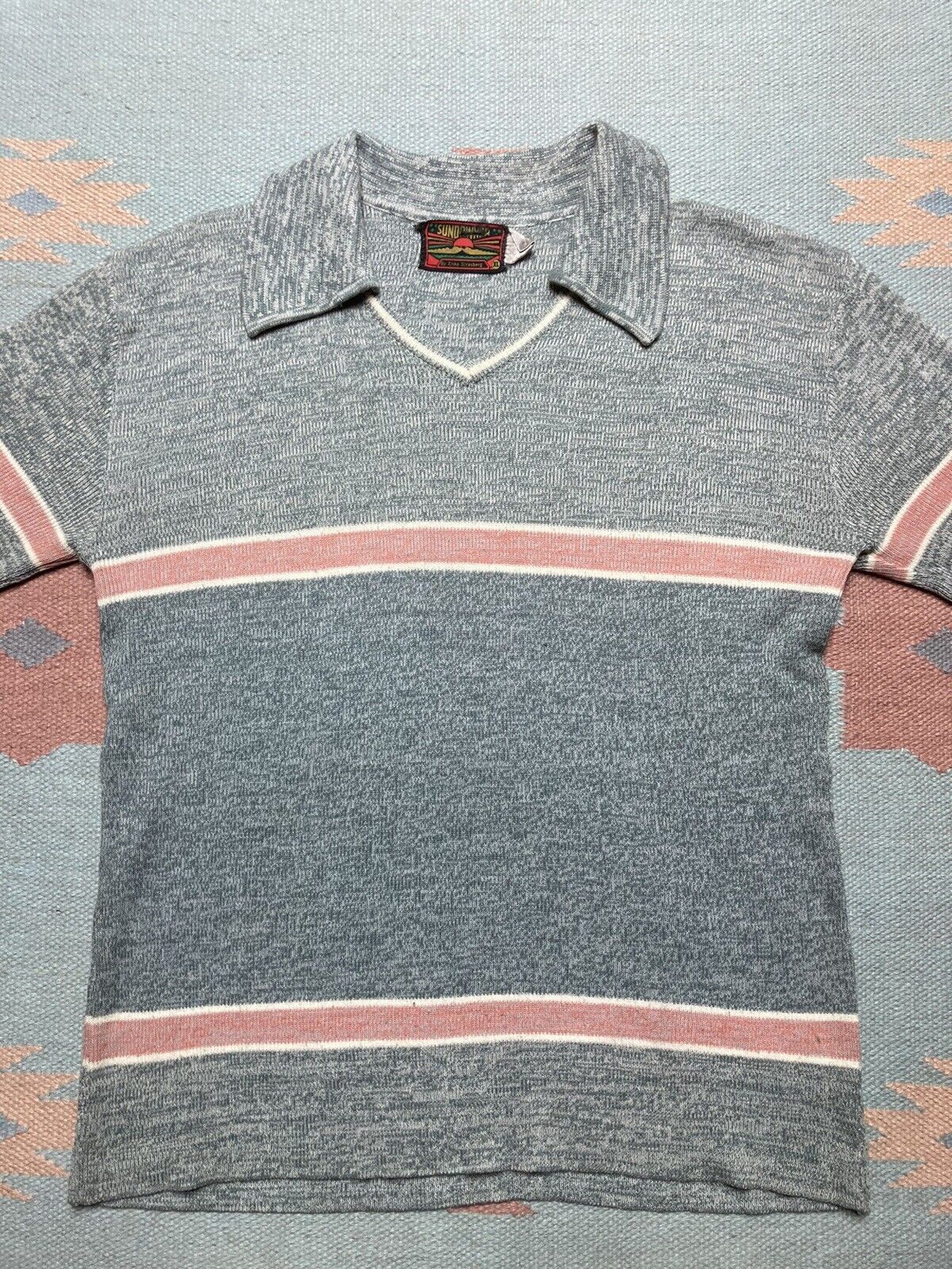 Vintage Vintage 70s acrylic knit polo shirt stripe open neck soft XL Size US XL / EU 56 / 4 - 2 Thumbnail