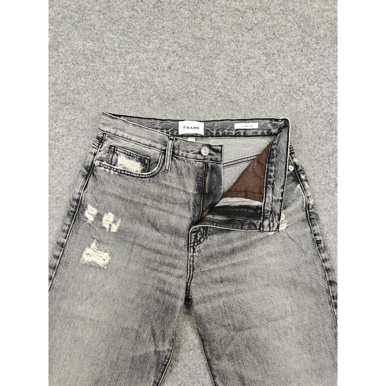 Frame VINTAGE Frame Le Jane Crop Jeans Womens 28 Gray High Rise Straight Distressed Denim Size 28" / US 6 / IT 42 - 2 Thumbnail