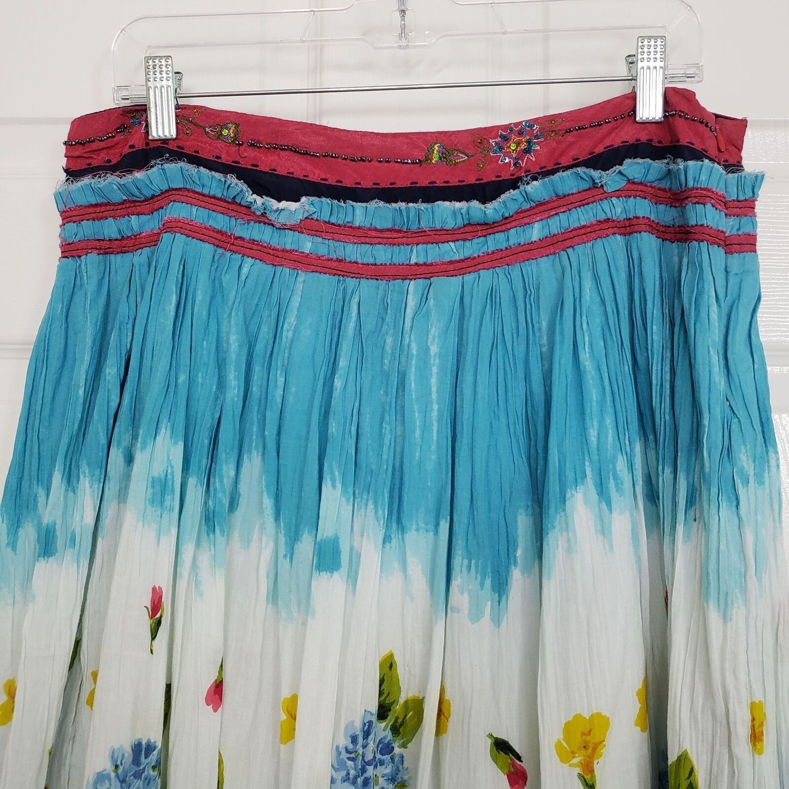 Designer Chaudry Midi Skirt Womens Size Medium Blue Floral Boho Light Size 32" / US 10 / IT 46 - 6 Thumbnail