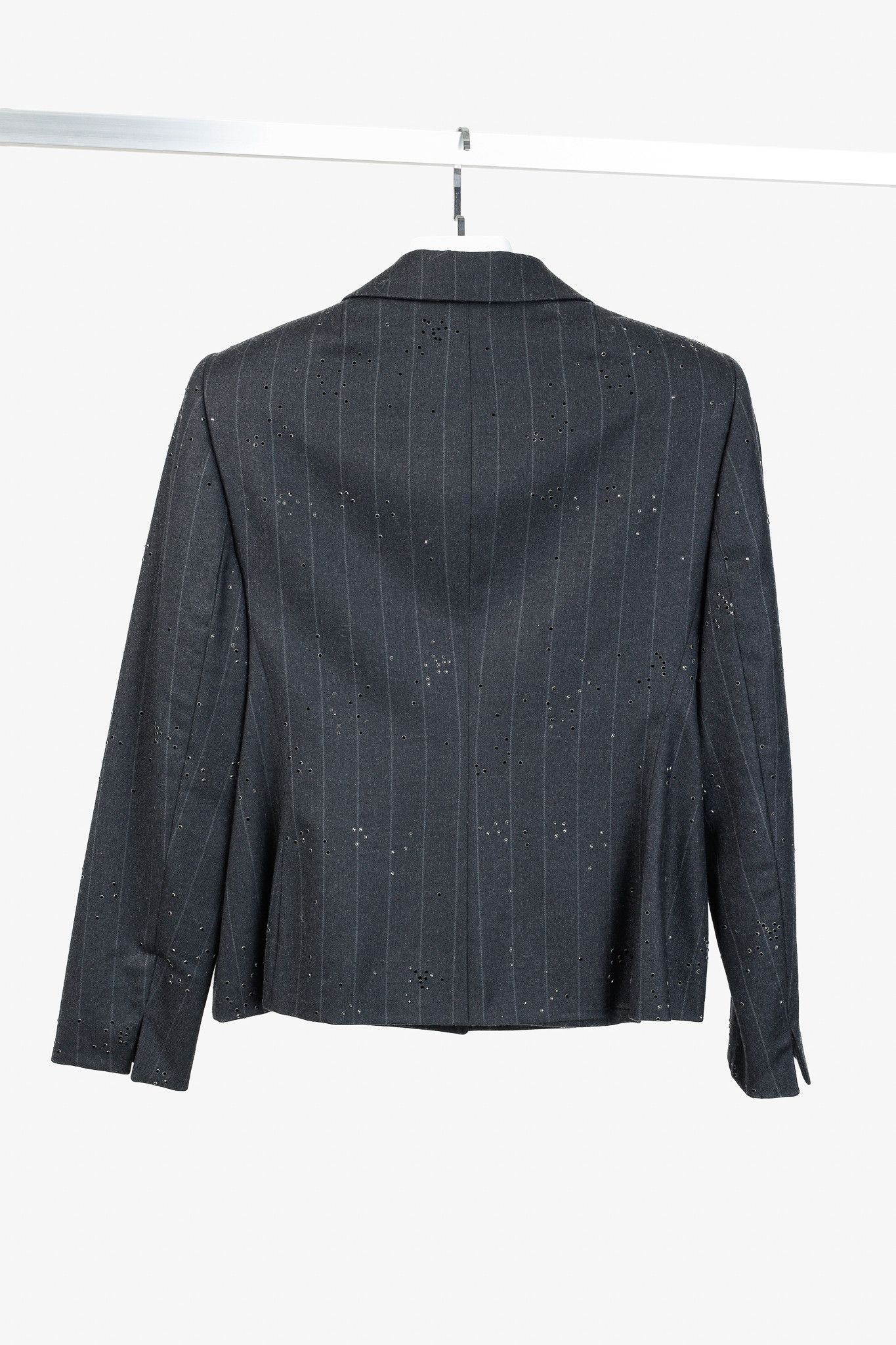 Akris Akris Black Pinstripe-Wool Rhinestone-Embellished Blazer Size L / US 10 / IT 46 - 3 Thumbnail