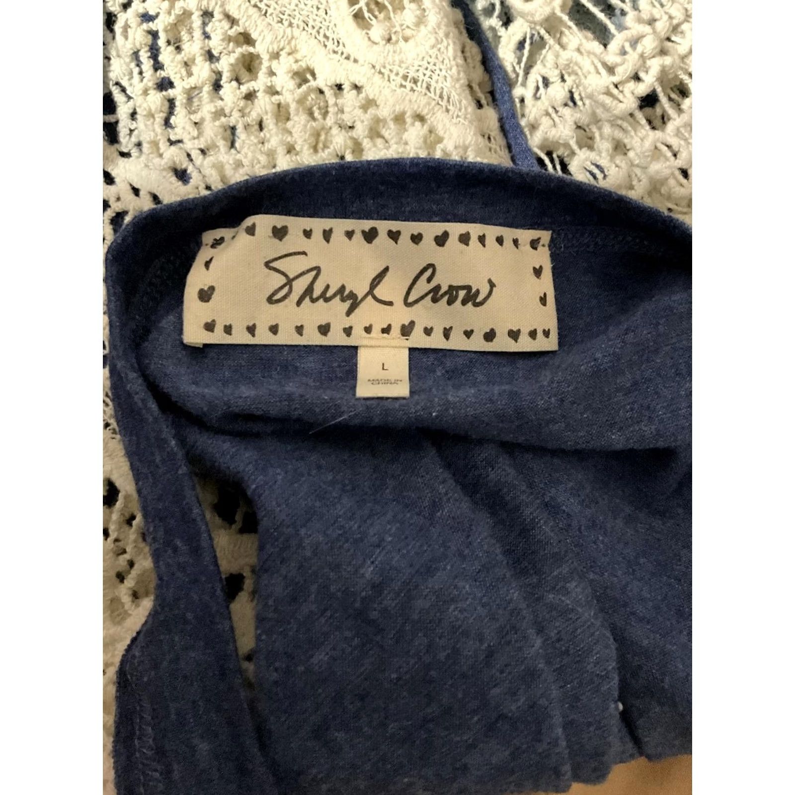 Vintage Sheryl Crow Women's Henley Top with Crochet Sleeves, Blue, L Size L / US 10 / IT 46 - 2 Thumbnail