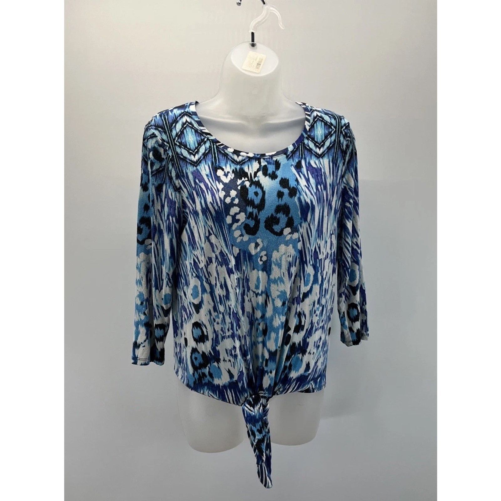 Chicos Chico's Blue White 3/4 Sleeve Knit Top Size 0 S Size S / US 4 / IT 40 - 1 Thumbnail