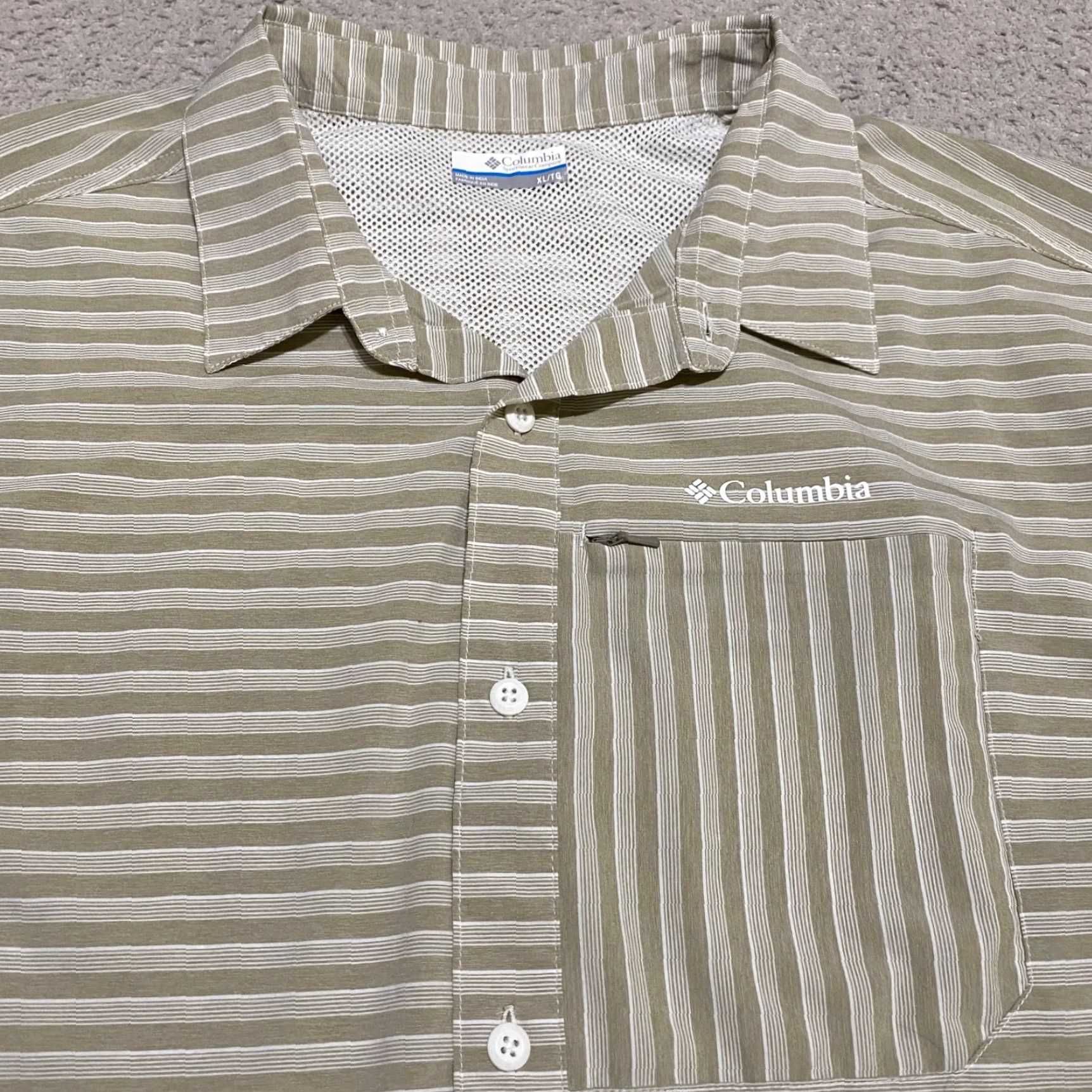Vintage Columbia Shirt Mens XL Beige Striped Short Sleeve Button-Up Casual Outdoor Fish UV Protection Pockets Quick Dry All Seasons 2059 Size US XL / EU 56 / 4 - 6 Thumbnail